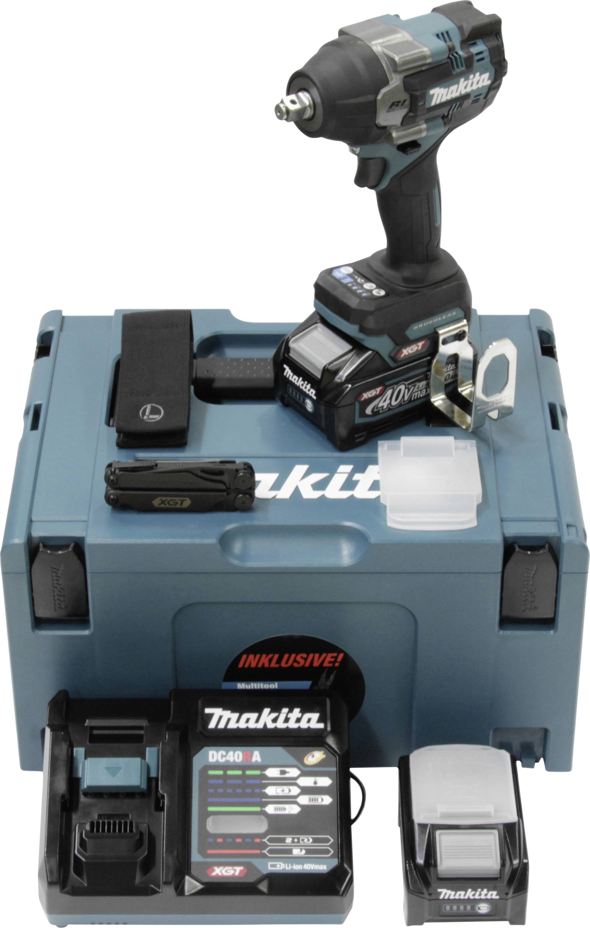 Akkuschrauber-Set von Makita: Enthält einen schwarzen und blauen Akkuschrauber, zwei Batterien, ein Ladegerät und einen Transportkoffer.