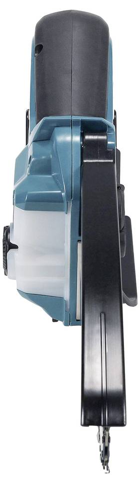 Eine Stichsäge, speziell mit einem blau-schwarzen Design, deren Sägeblatt und Griff nach vorne gerichtet sind.