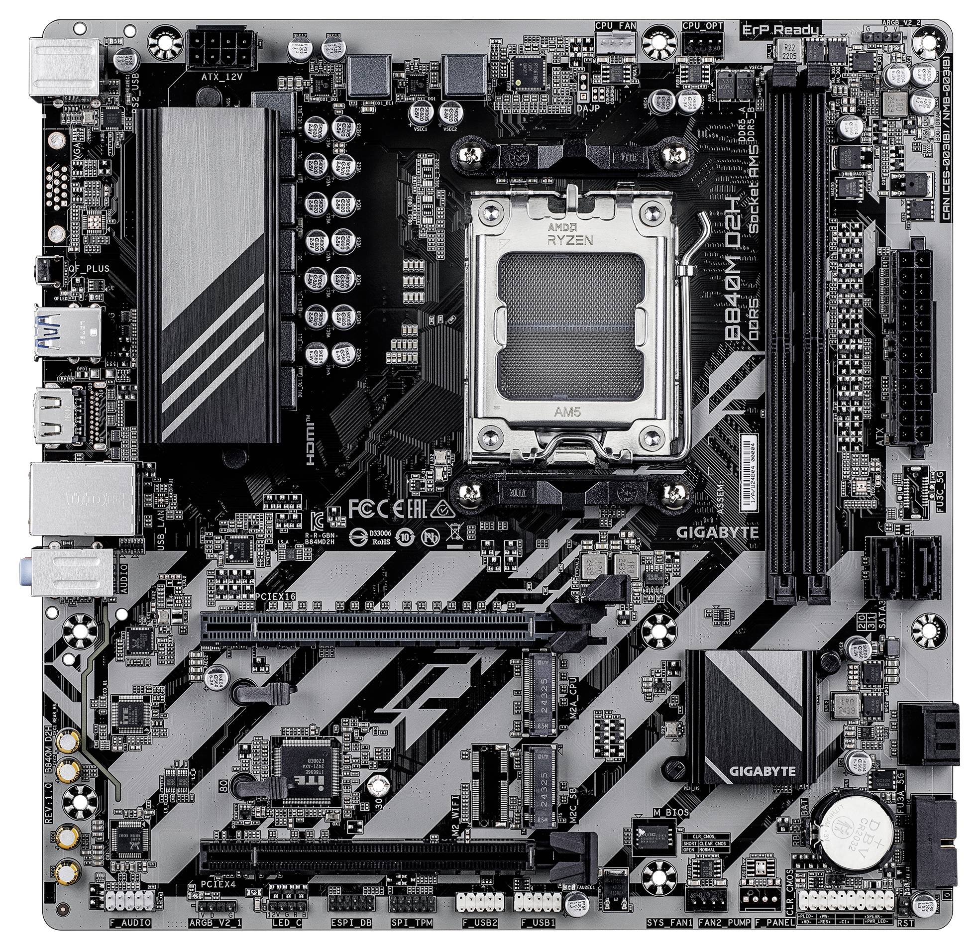 Gigabyte B840M D2H Mainboard Sockel (PC) AMD® AM5 Formfaktor (Details) Micro-ATX Mainboard-Chipsatz AMD® B840