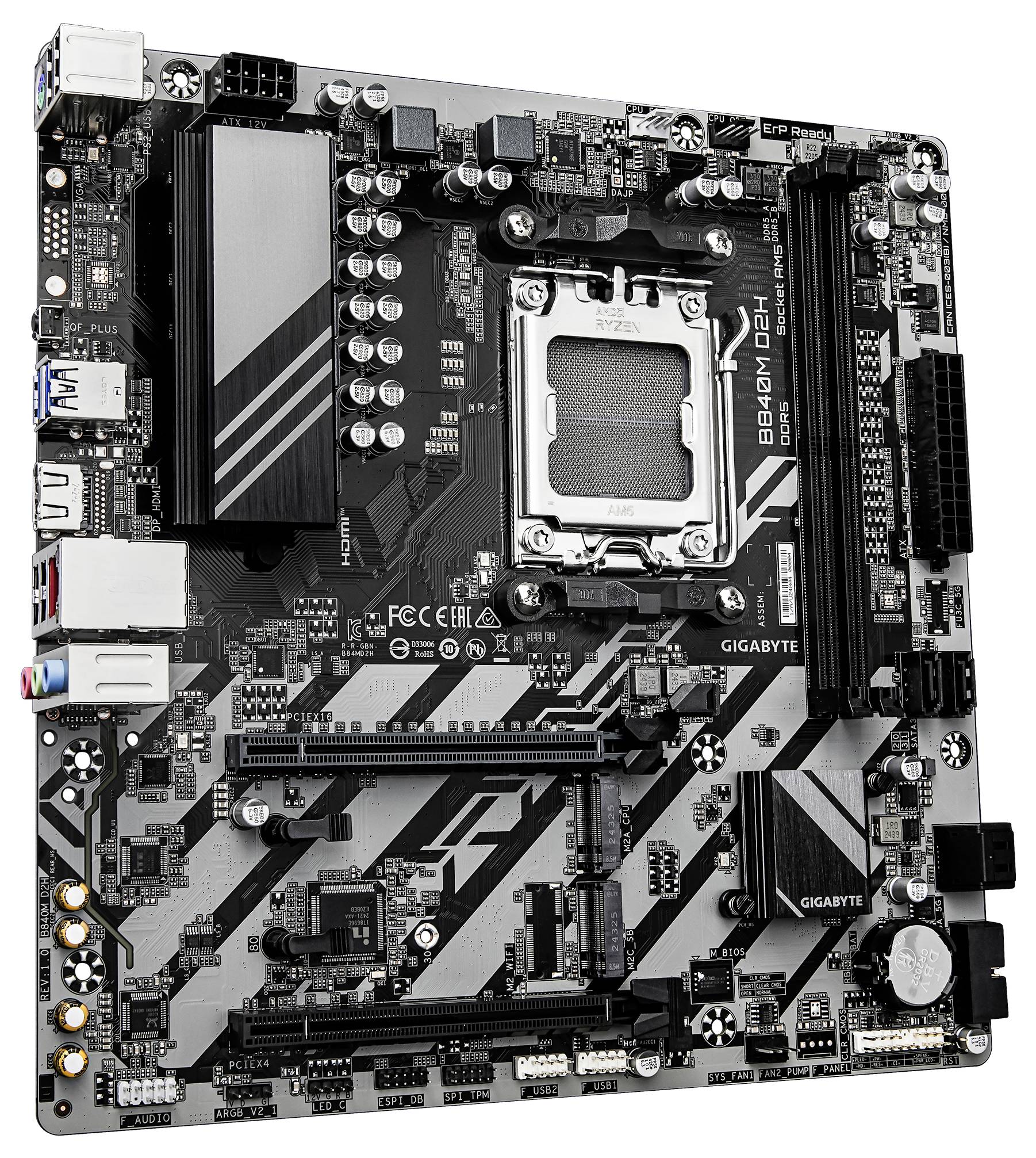 Gigabyte B840M D2H Mainboard Sockel (PC) AMD® AM5 Formfaktor (Details) Micro-ATX Mainboard-Chipsatz AMD® B840