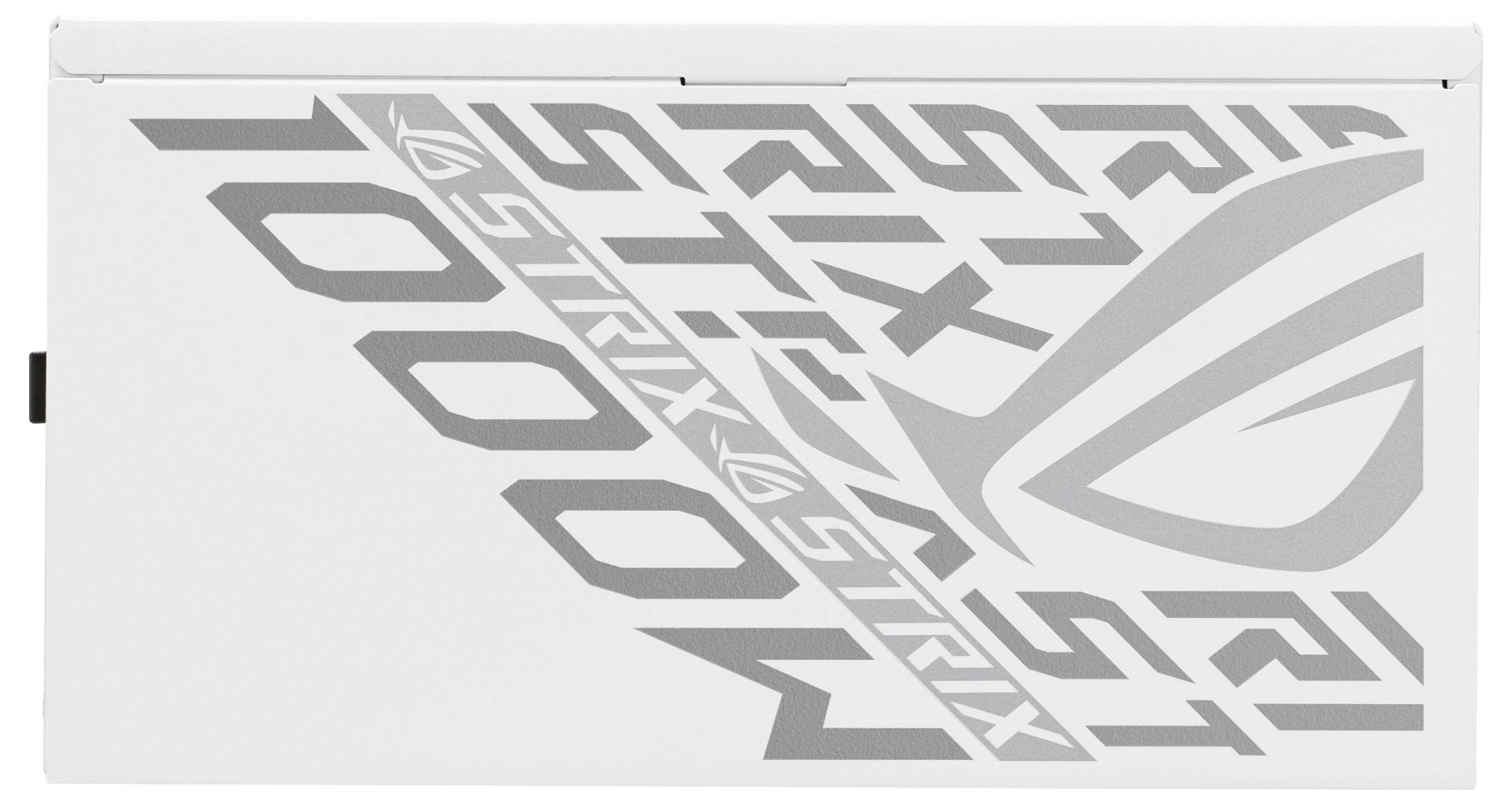 Weiße Verpackung mit grauem Muster und Schriftzug 'ROG STRIX 1000W'.