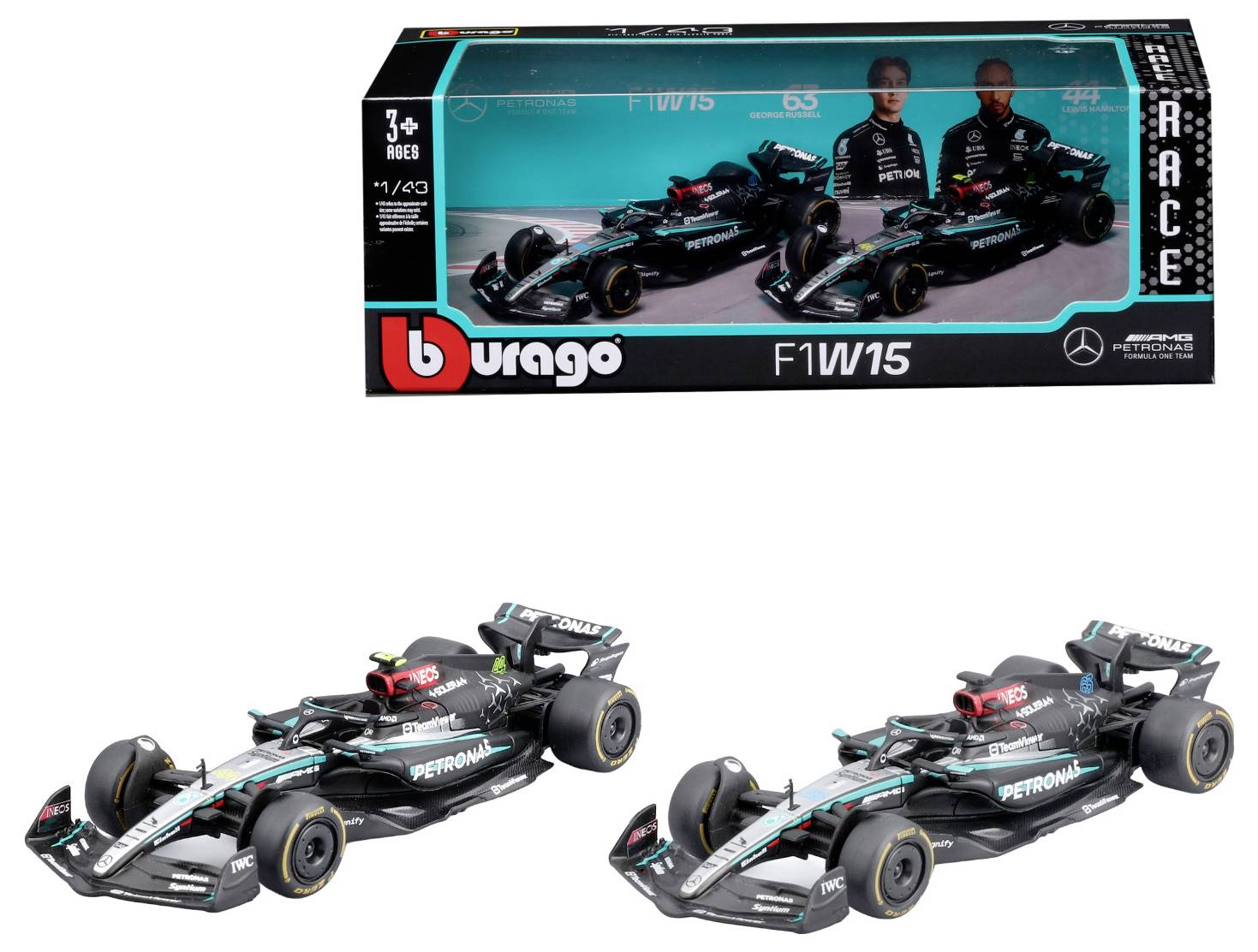 Bburago F1 Mercedes AMG W15E ´24 2er-Set 1:43 Modellauto