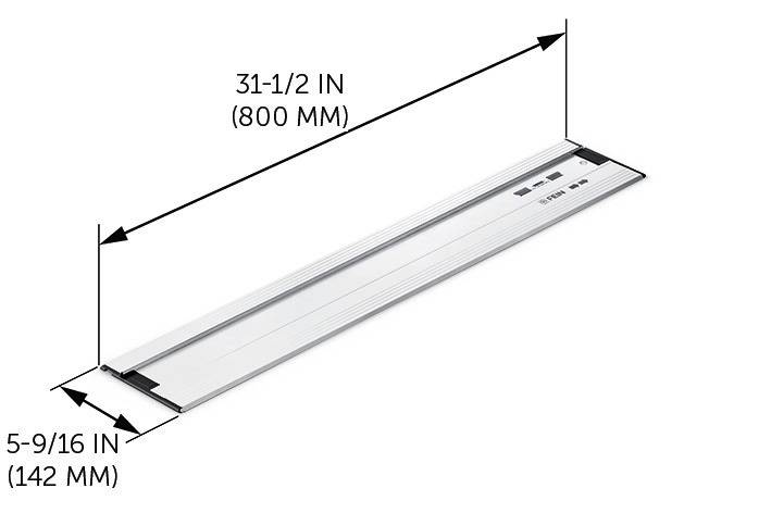 Ein flaches, rechteckiges Metallstück mit den Maßen 31-1/2 Zoll (800 mm) in der Länge und 5-9/16 Zoll (142 mm) in der Breite.