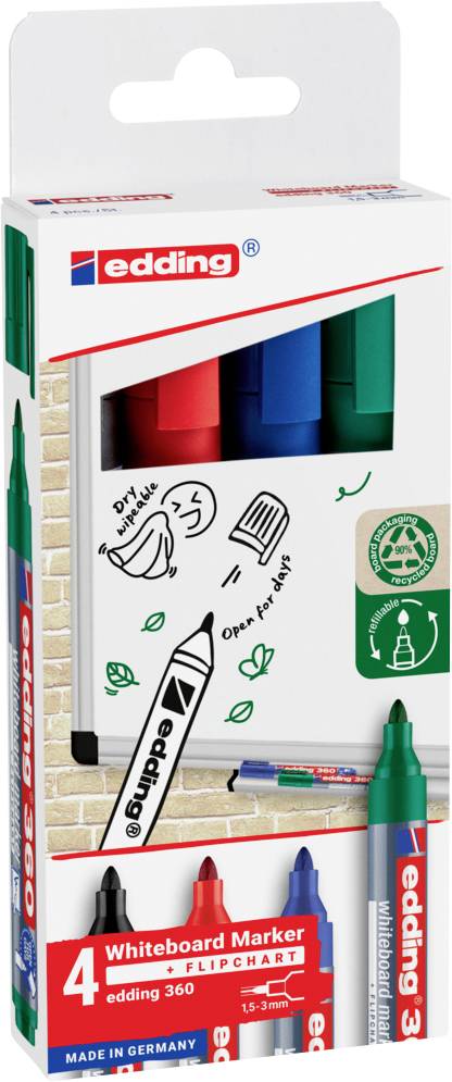 Edding 4-360-4-2 Whiteboardmarker Set Schwarz, Blau, Rot, Grün 1 St.