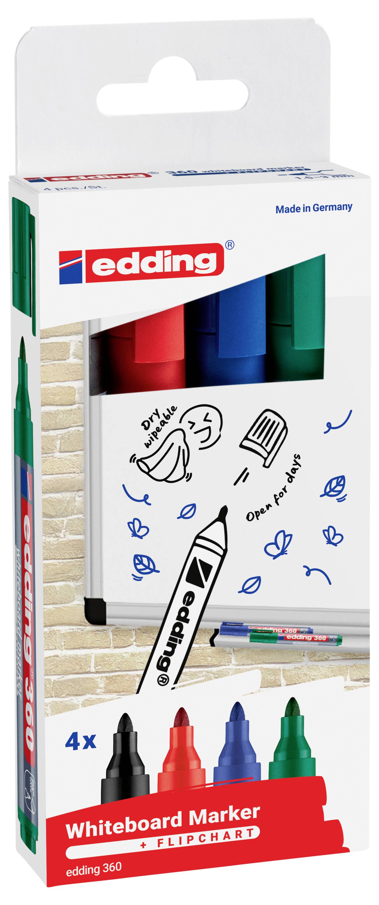 Edding 4-360-4-2 Whiteboardmarker Set Schwarz, Blau, Rot, Grün 1St.