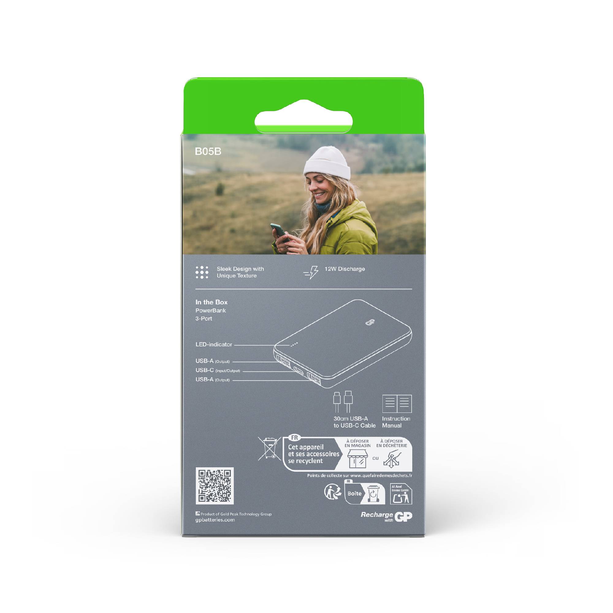 GP B+ Powerbank 5000 mAh LiPo USB-A, USB-C® Grau