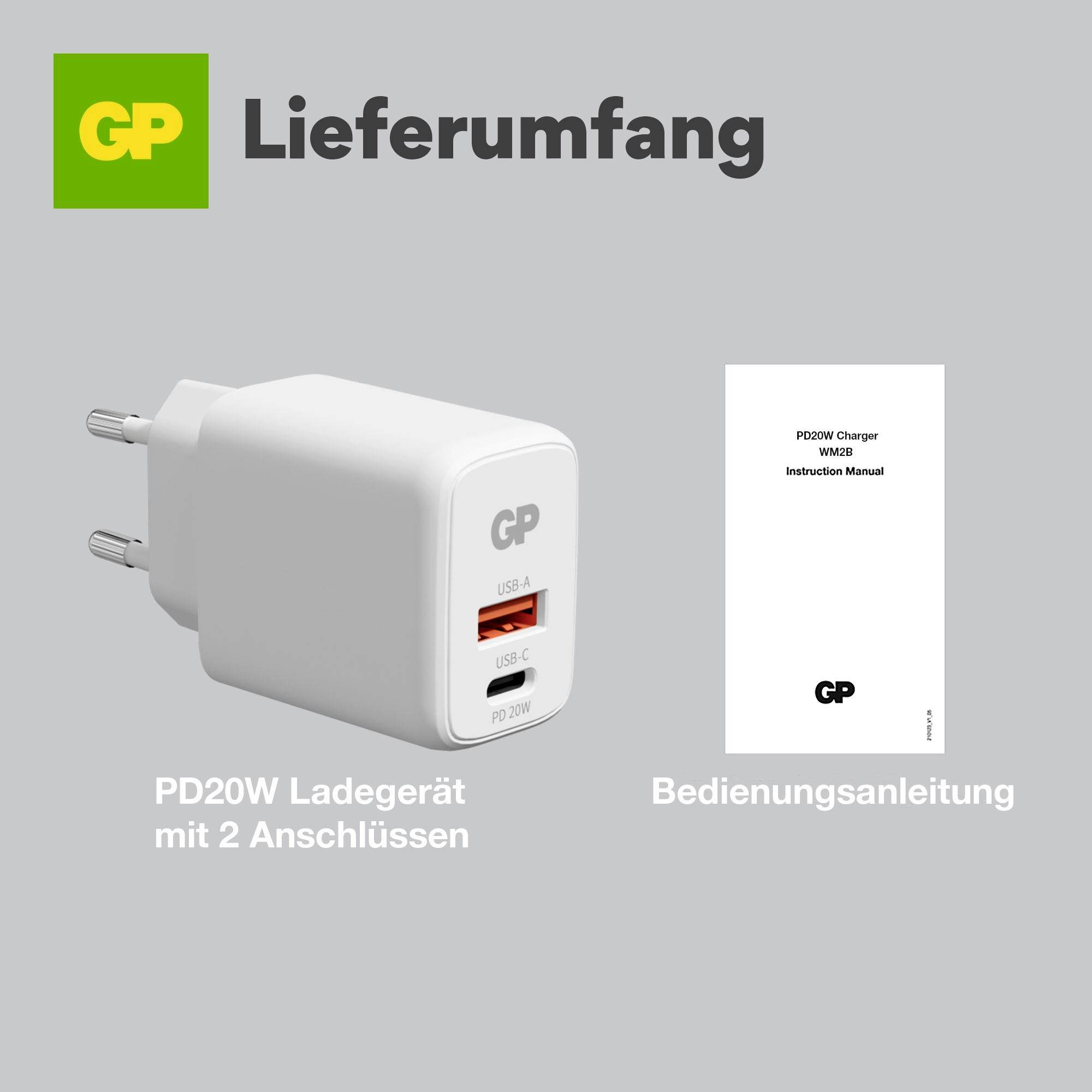 GP WM2B USB Ladegerät 20 W 1x USB-A, 1x USB-C® Weiß Innenbereich