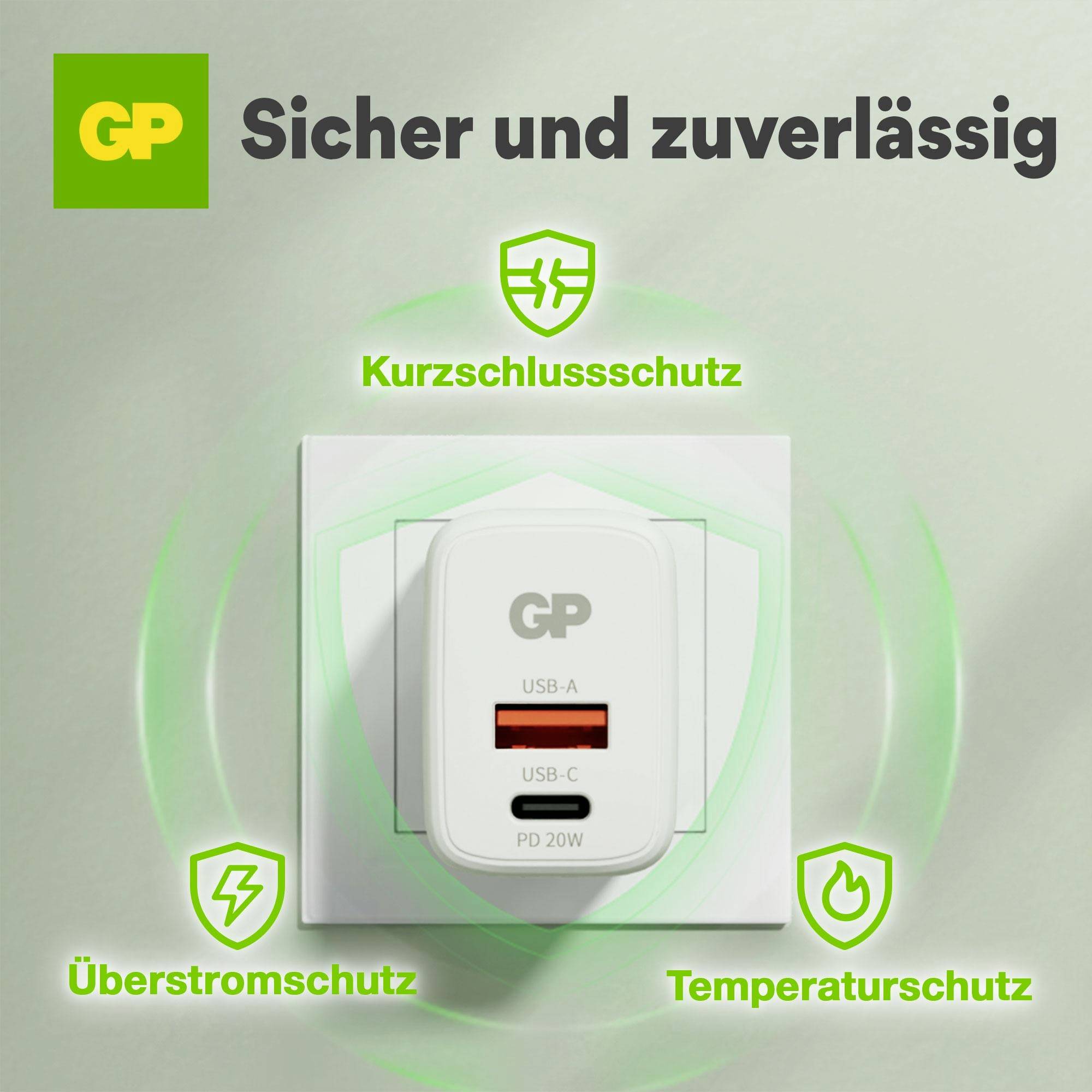 GP WM2B USB Ladegerät 20 W 1x USB-A, 1x USB-C® Weiß Innenbereich