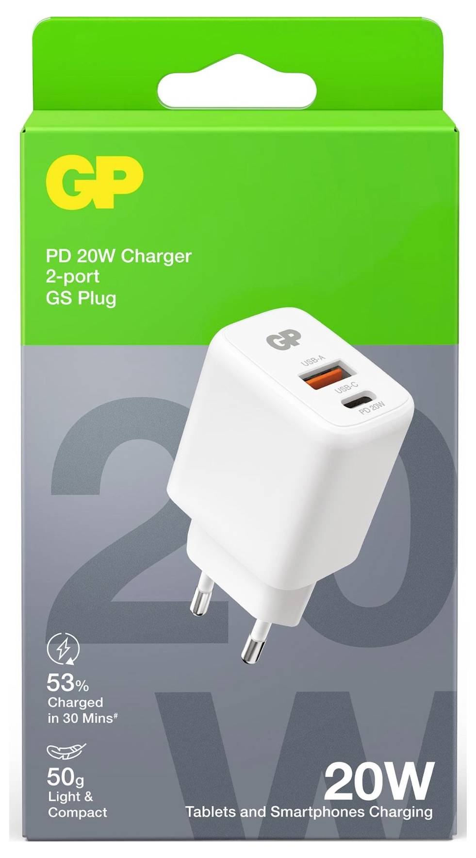 GP WM2B USB Ladegerät 20 W 1x USB-A, 1x USB-C® Weiß Innenbereich