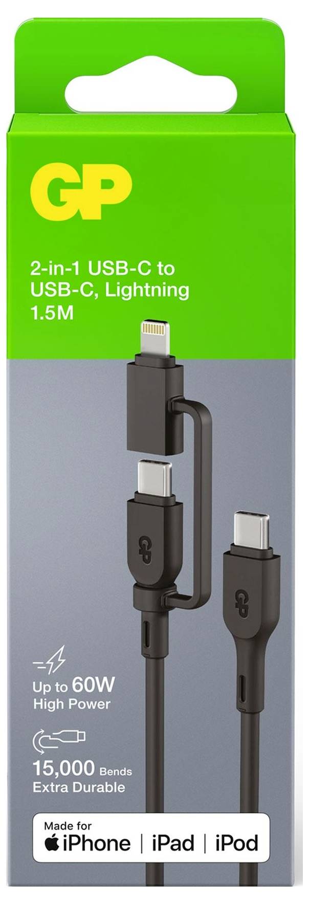 GP USB-Kabel USB-C®, Apple Lightning Stecker 1.50 m Schwarz GPCBCXBPBKUSB964