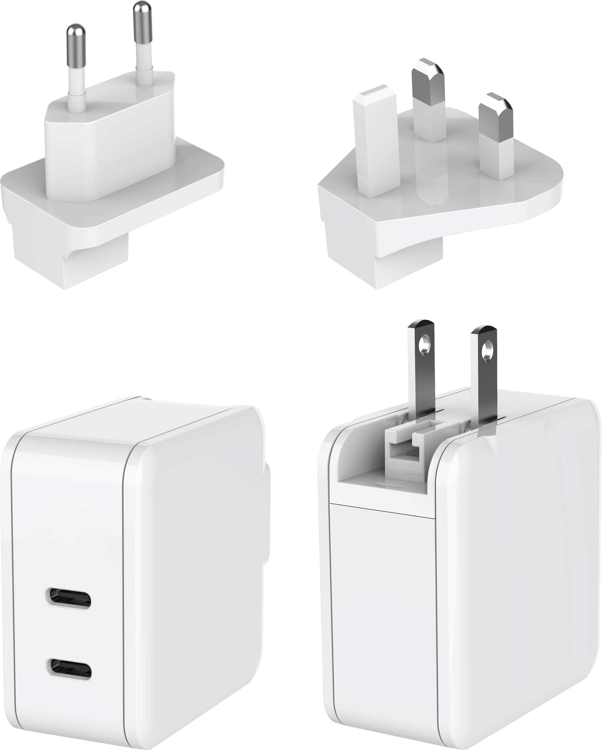 Dehner Elektronik XYPD65CC-ZUZ GaN US foldable with Plug-Set EU/UK white 2xUSB-C AC/DC Tisch- und Steckernetzteil 65W USB-C® USB