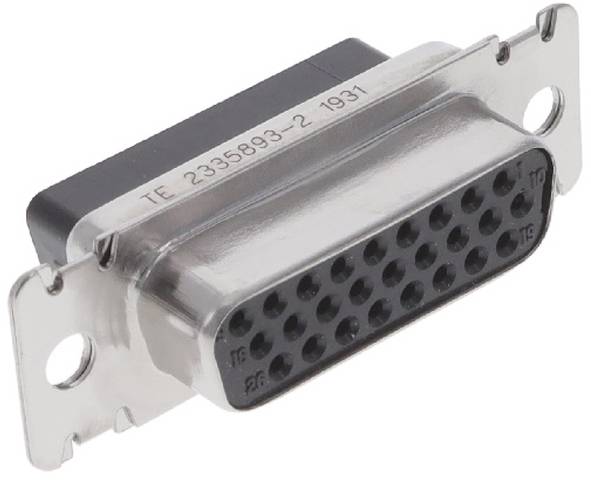 Ein 24-polige weibliche D-Sub-Stecker mit Metallgehäuse, entwickelt für Verbindungen elektronischer Geräte.