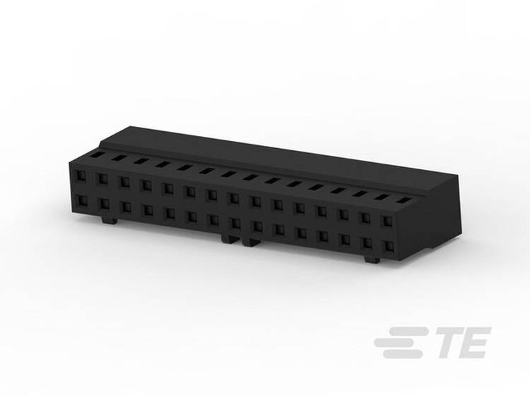 Ein schwarzer rechteckiger elektronischer Stecker mit mehreren Schlitzen, der zur Verbindung oder Schnittstelle zwischen elektronischen Komponenten verwendet wird.