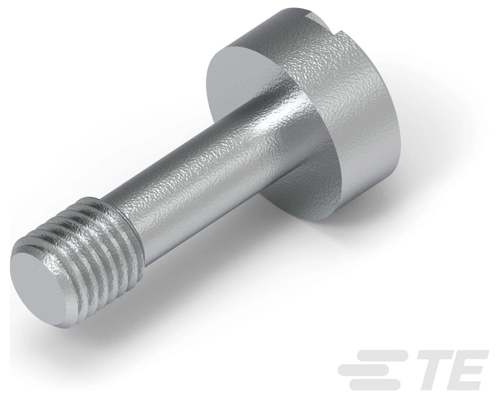 Ein metallischer Sechskantbolzen, isoliert auf weißem Hintergrund dargestellt, weist ein Gewinde an einem Ende und einen gerundeten Kopf auf.