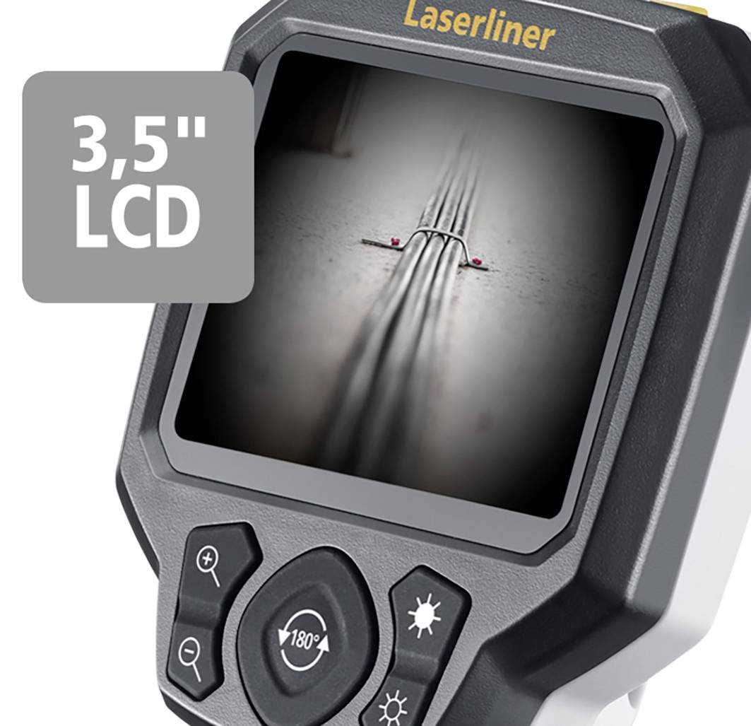 Ein Handgerät mit 3,5'' LCD-Bildschirm zeigt Kabel im Boden an.