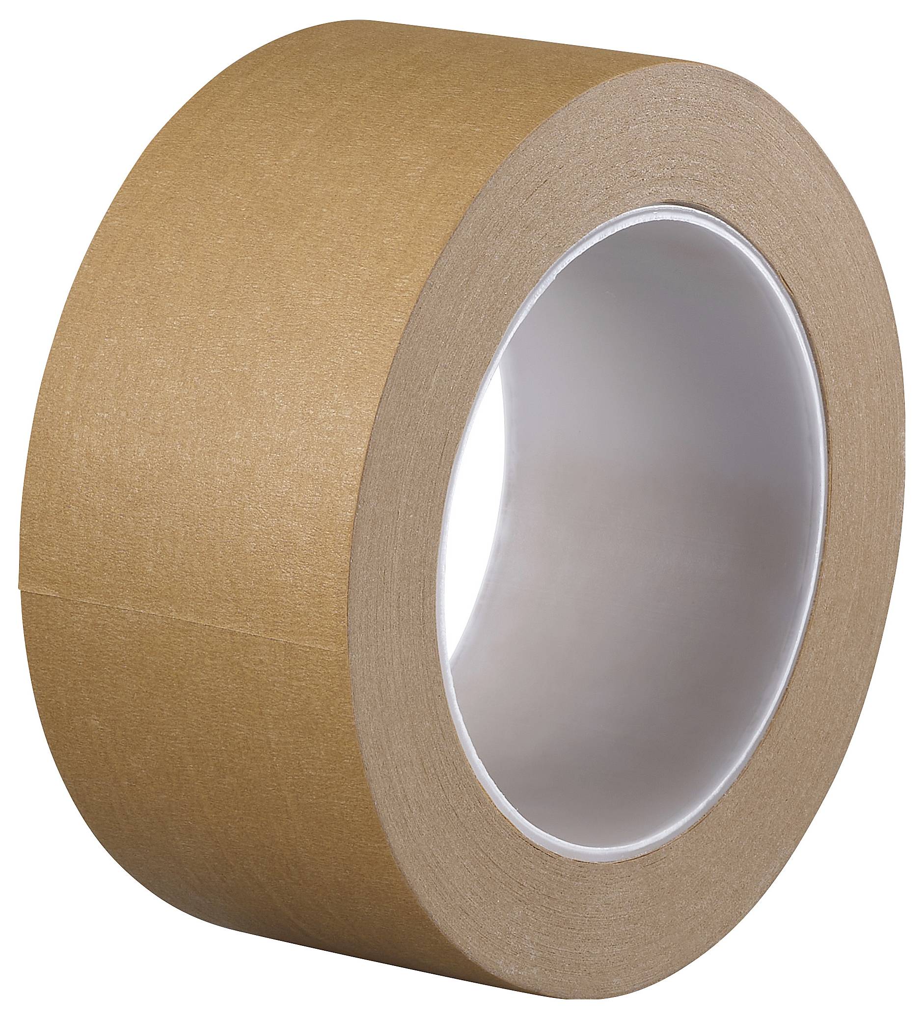 Eine Rolle braunes Klebeband, seitlich dargestellt.