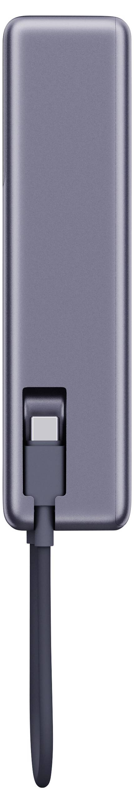 Ein graues Netzteil mit integriertem Kabel, das an ein elektronisches Gerät angeschlossen werden kann.