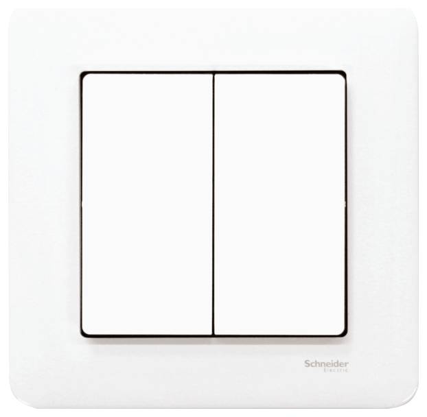 Doppellichtschalter mit neutralem Design von Schneider Electric auf weißem Hintergrund.