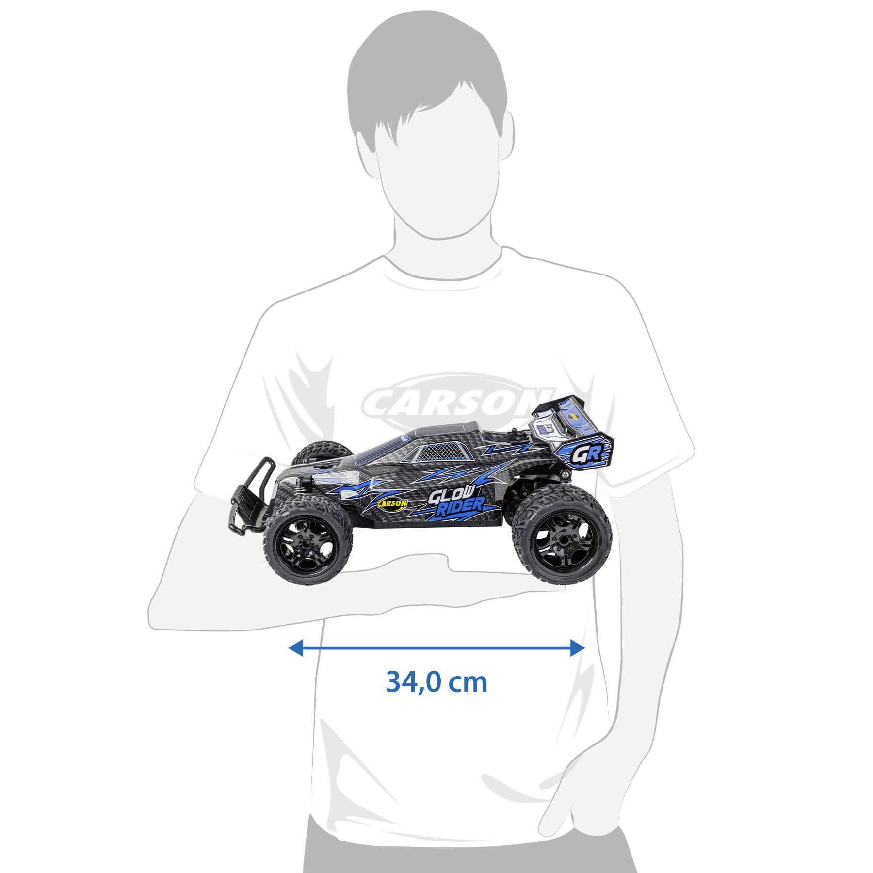 Carson Modellsport Glow Rider Blau 1:12 RC Modellauto Elektro Buggy 100% RtR 2,4 GHz inkl. Akku, La
