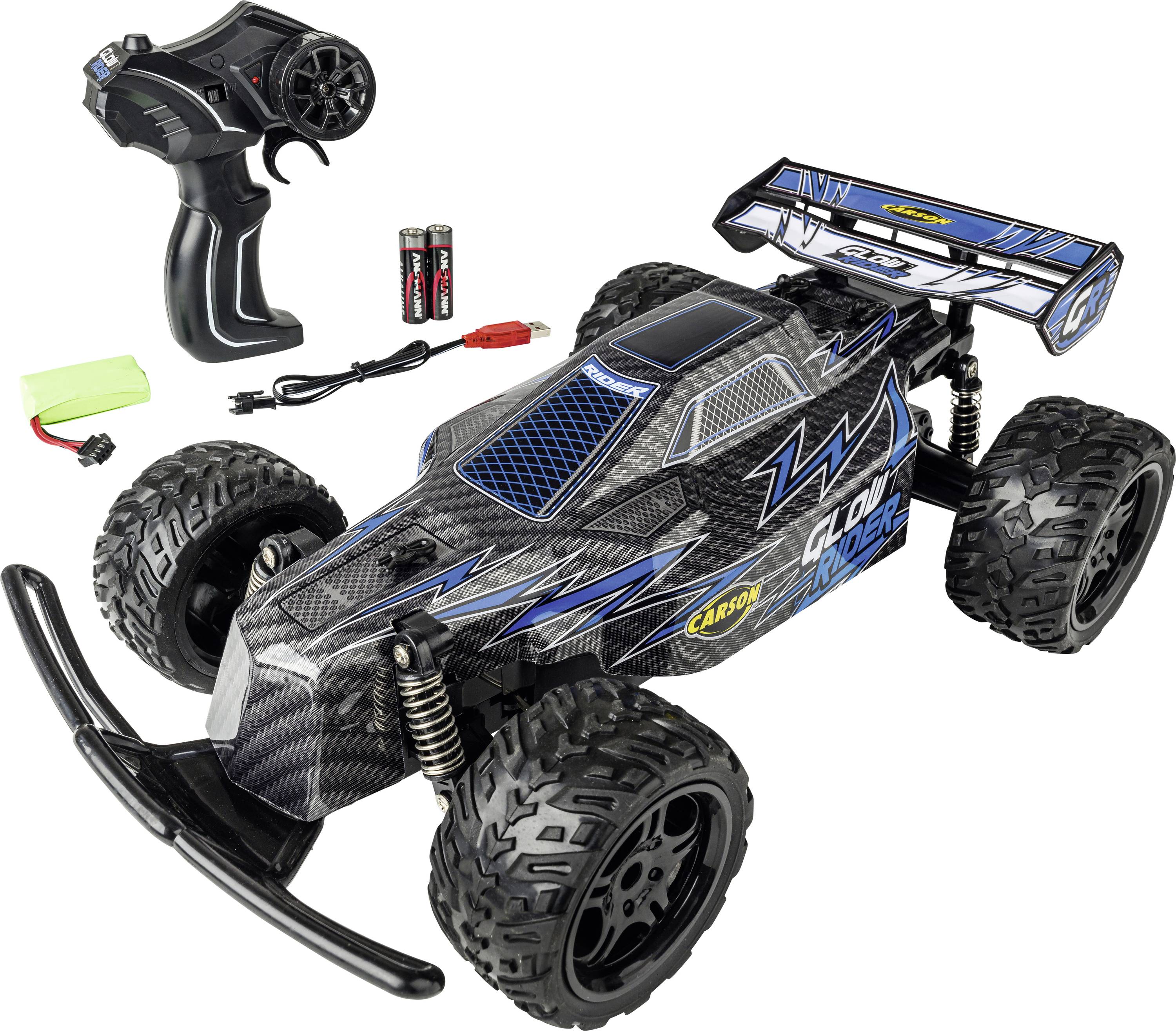 Carson Modellsport Glow Rider Blau 1:12 RC Modellauto Elektro Buggy 100% RtR 2,4 GHz inkl. Akku, La