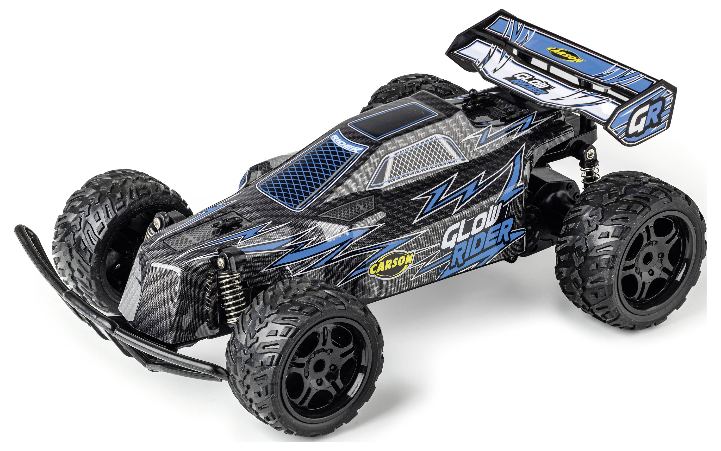 Carson Modellsport Glow Rider Blau 1:12 RC Modellauto Elektro Buggy 100% RtR 2,4GHz inkl. Akku, Ladegerät und Senderbatterien