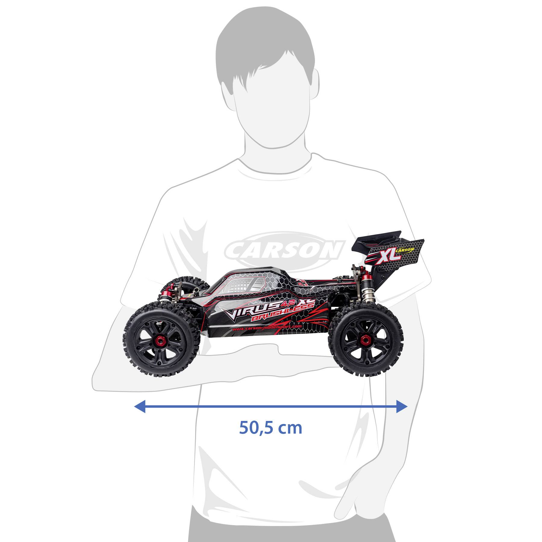 Carson Modellsport Virus 4.2 XL Schwarz, Rot 1:8 RC Modellauto Elektro Buggy 100% RtR 2,4GHz inkl. Akku, Ladegerät und