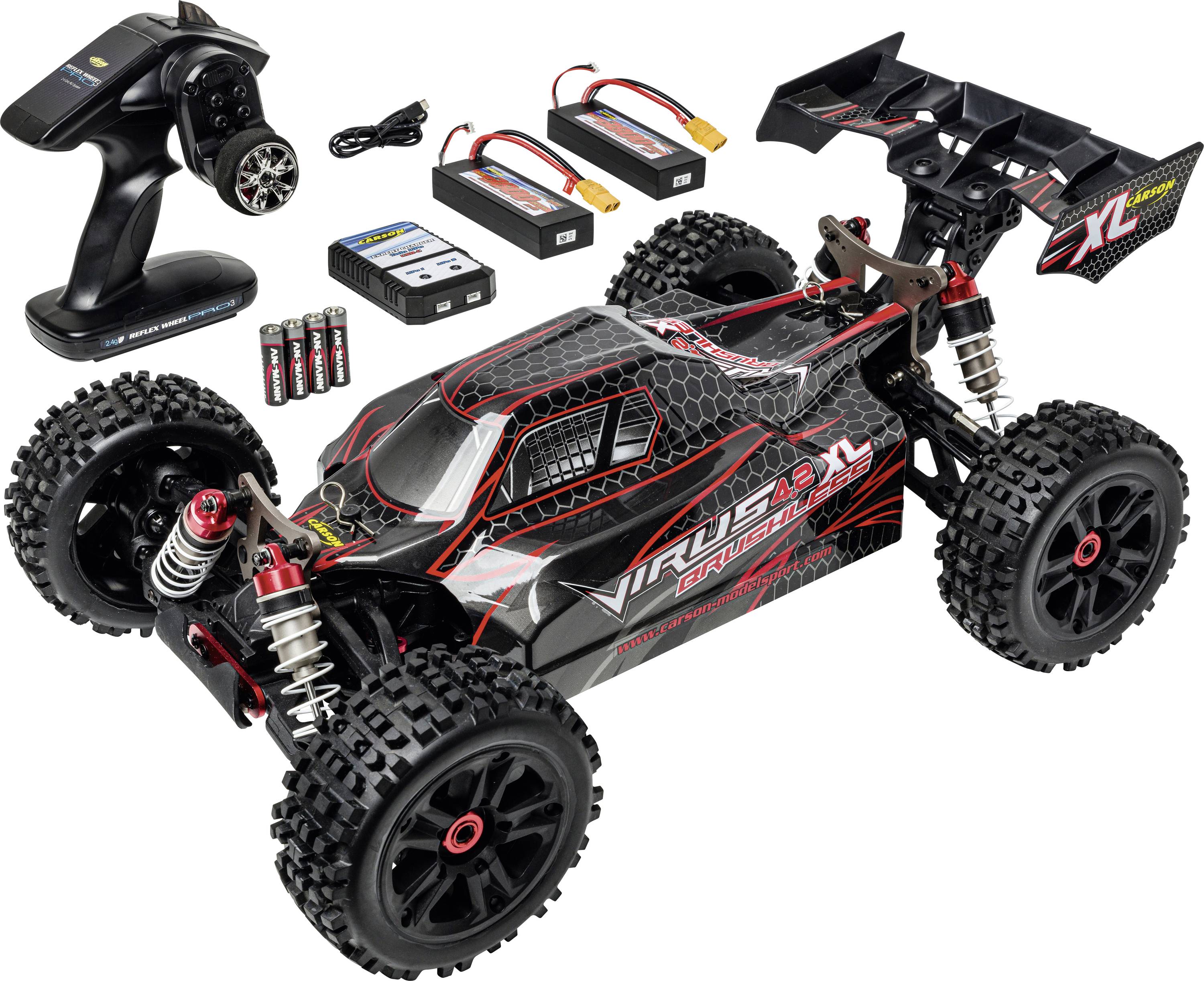 Carson Modellsport Virus 4.2 XL Schwarz, Rot 1:8 RC Modellauto Elektro Buggy 100% RtR 2,4 GHz inkl.