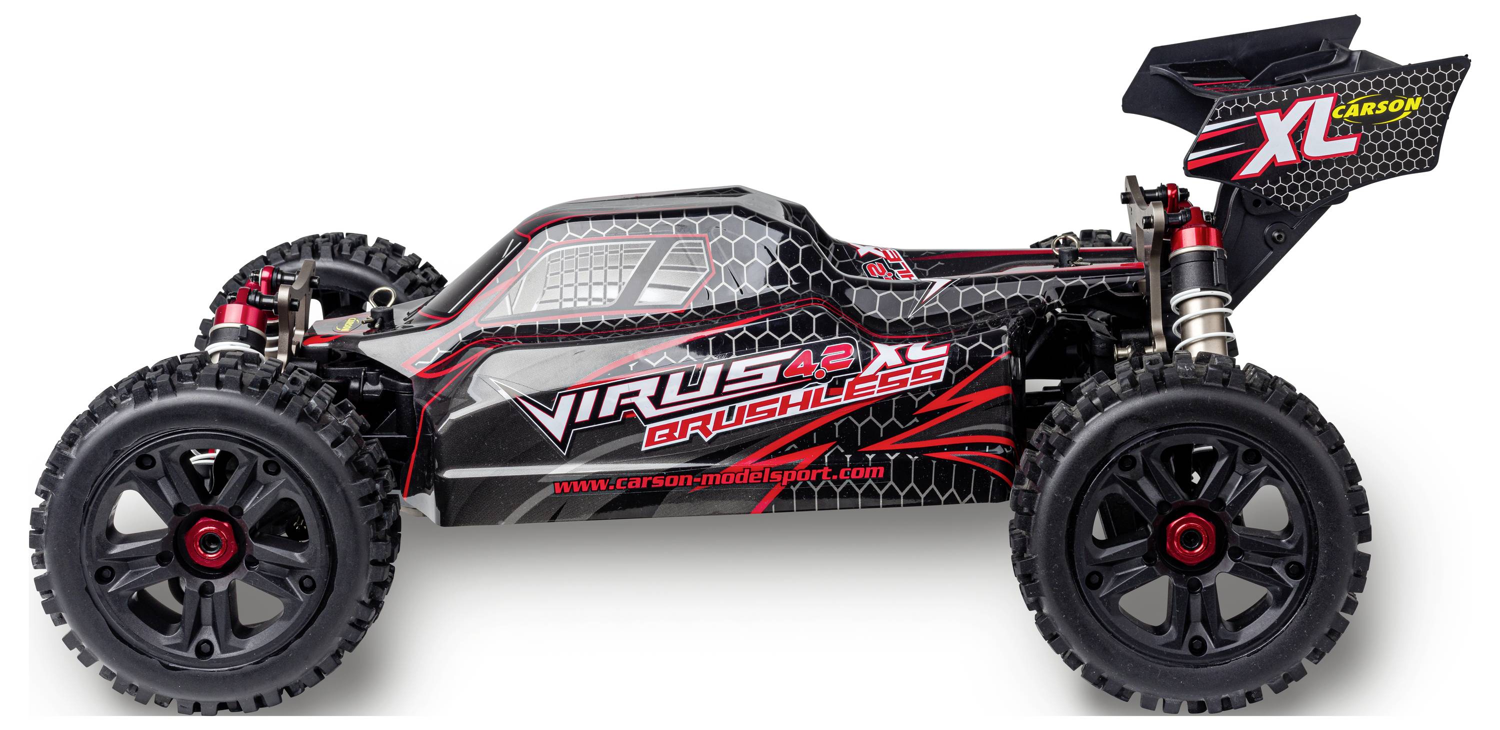 Carson Modellsport Virus 4.2 XL Schwarz, Rot 1:8 RC Modellauto Elektro Buggy 100% RtR 2,4GHz inkl. Akku, Ladegerät und
