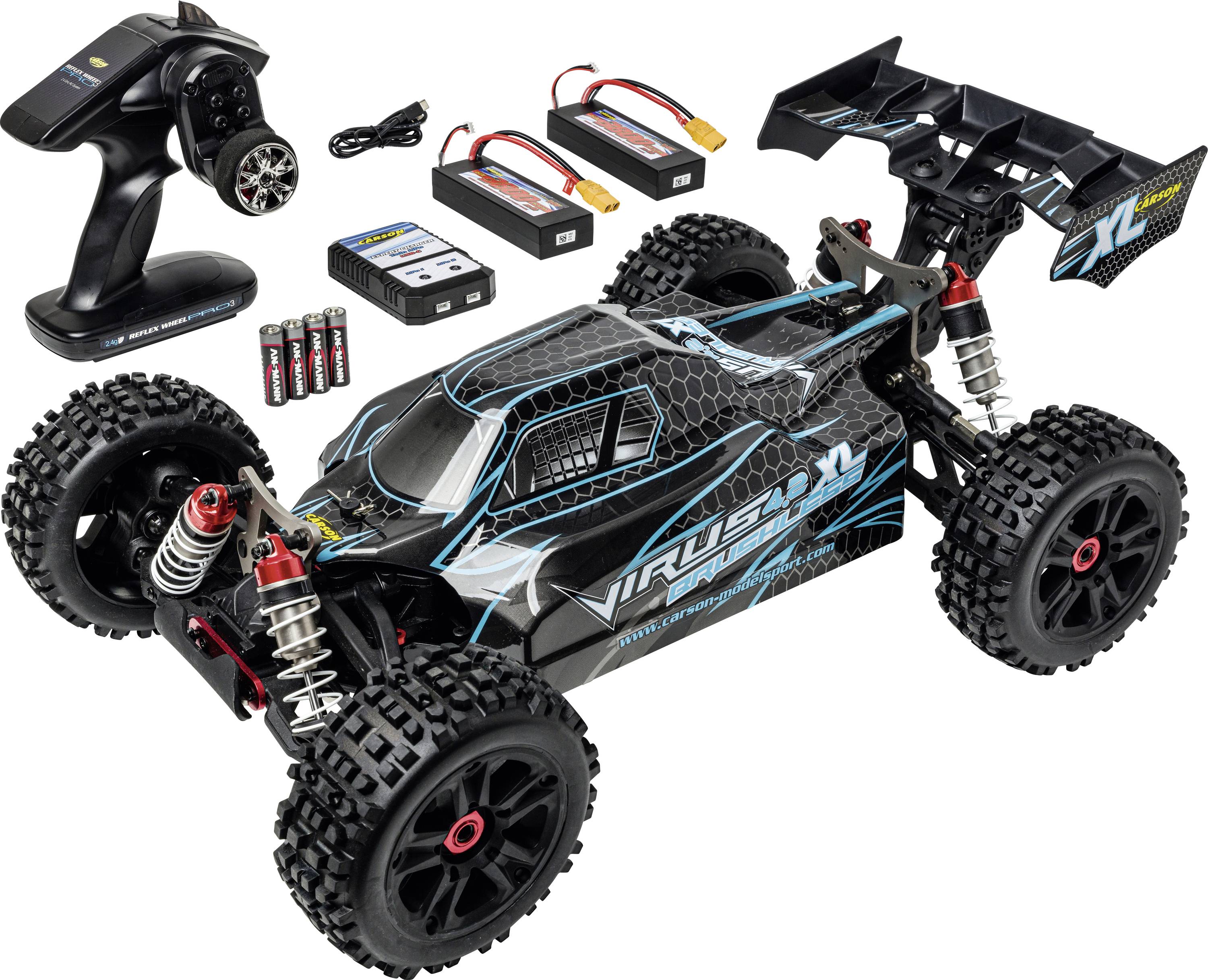 Carson Modellsport Virus 4.2 XL Schwarz, Türkis 1:8 RC Modellauto Elektro Buggy 100% RtR 2,4GHz inkl. Akku, Ladegerät und