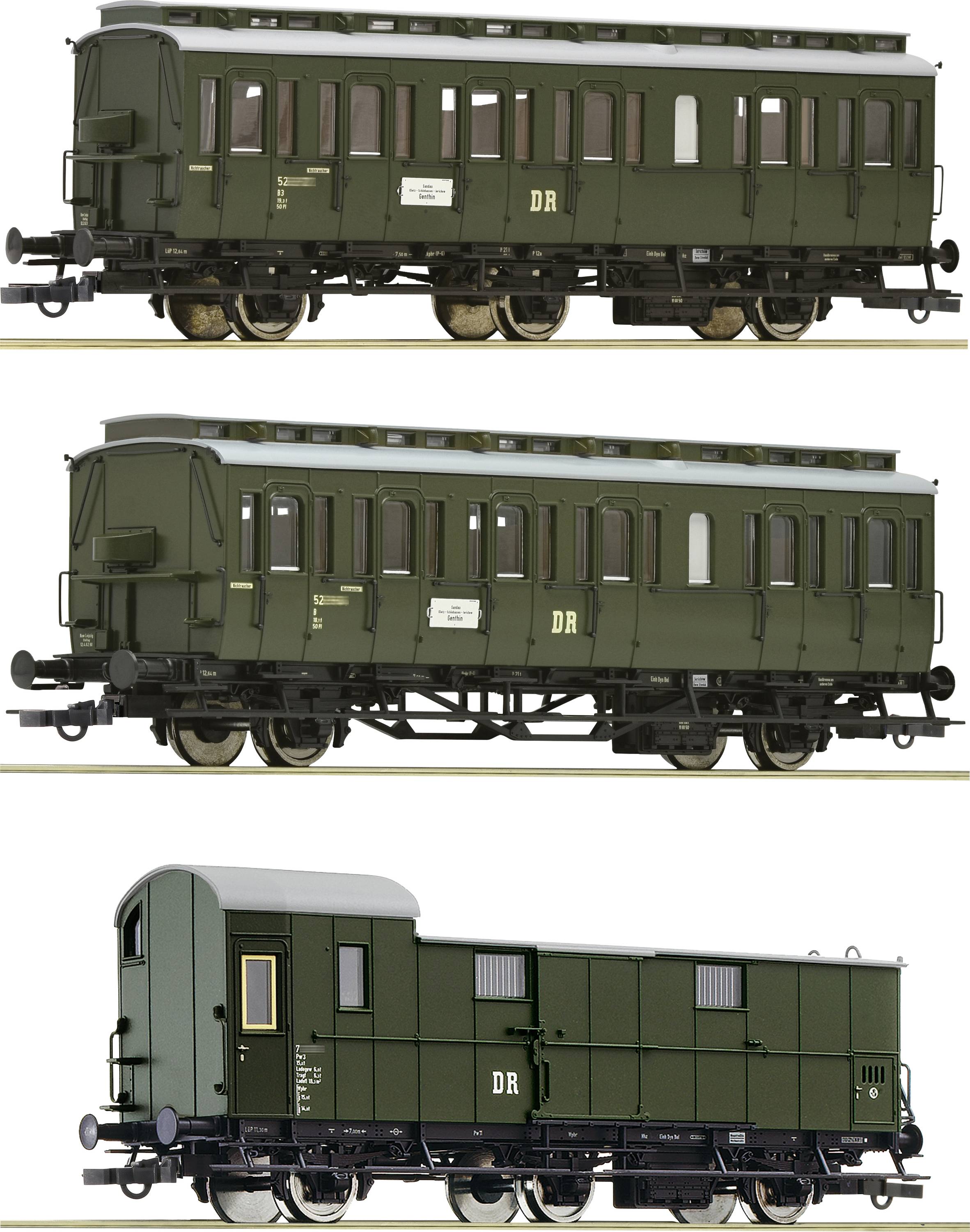 Roco 6200130 H0 3er-Set 1: Nebenbahnzug der DR Abteilwagen 2. Klasse, Gattung B3 / Abteilwagen 2. Klasse, Gattung B / Gepäckwagen