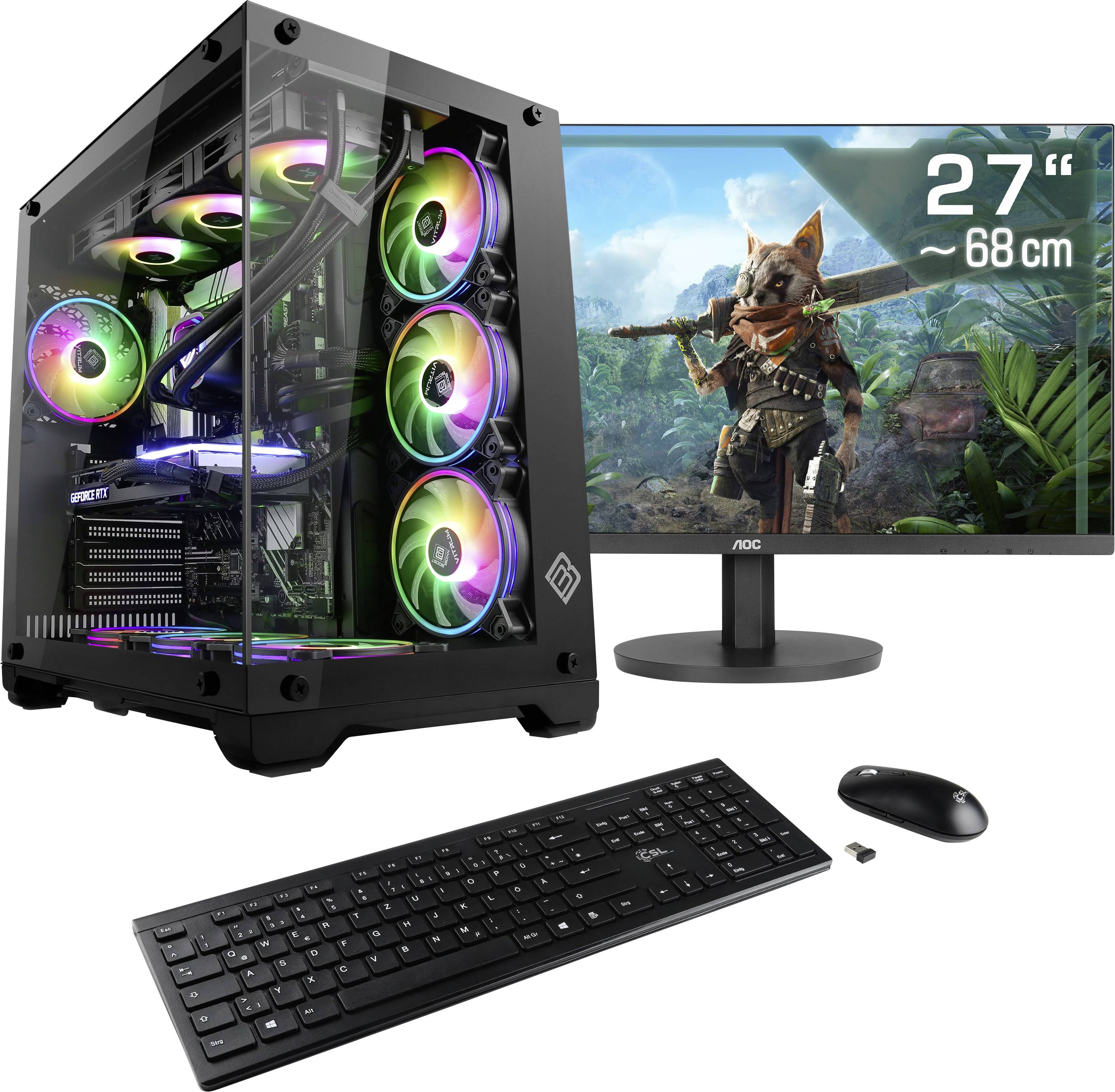 CSL Computer All-in-One PC Gaming PC M12000H 68.6cm (27 Zoll) WQHD Intel® Core™ Ultra 7 265KF 5.5GHz 32GB RAM 2000GB SSD Nvidia