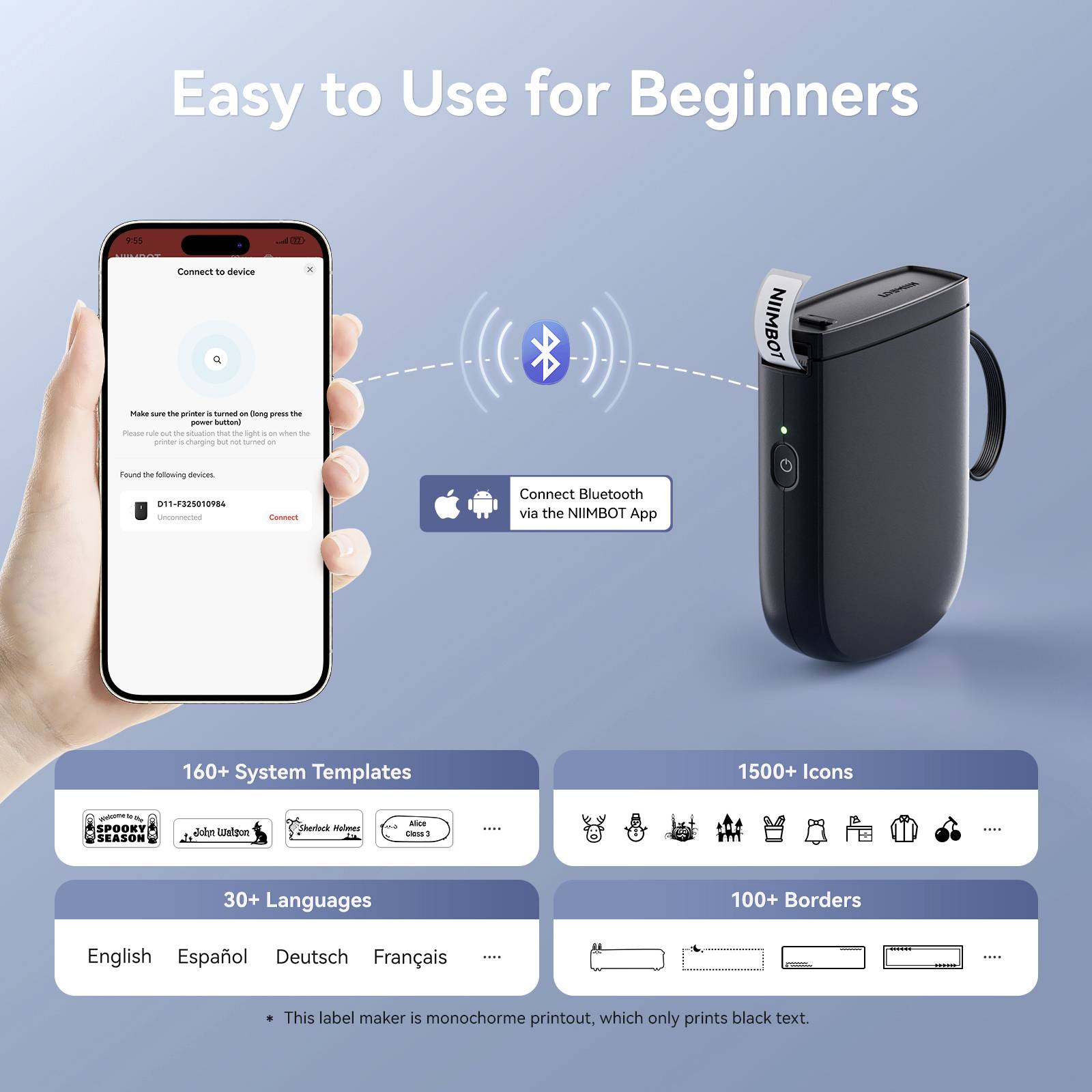 NIIMBOT Etikettendrucker D11_H Portable thermal label printer Etikettendrucker Thermodirekt 300 x 300 dpi Etikettenbreite (max.)