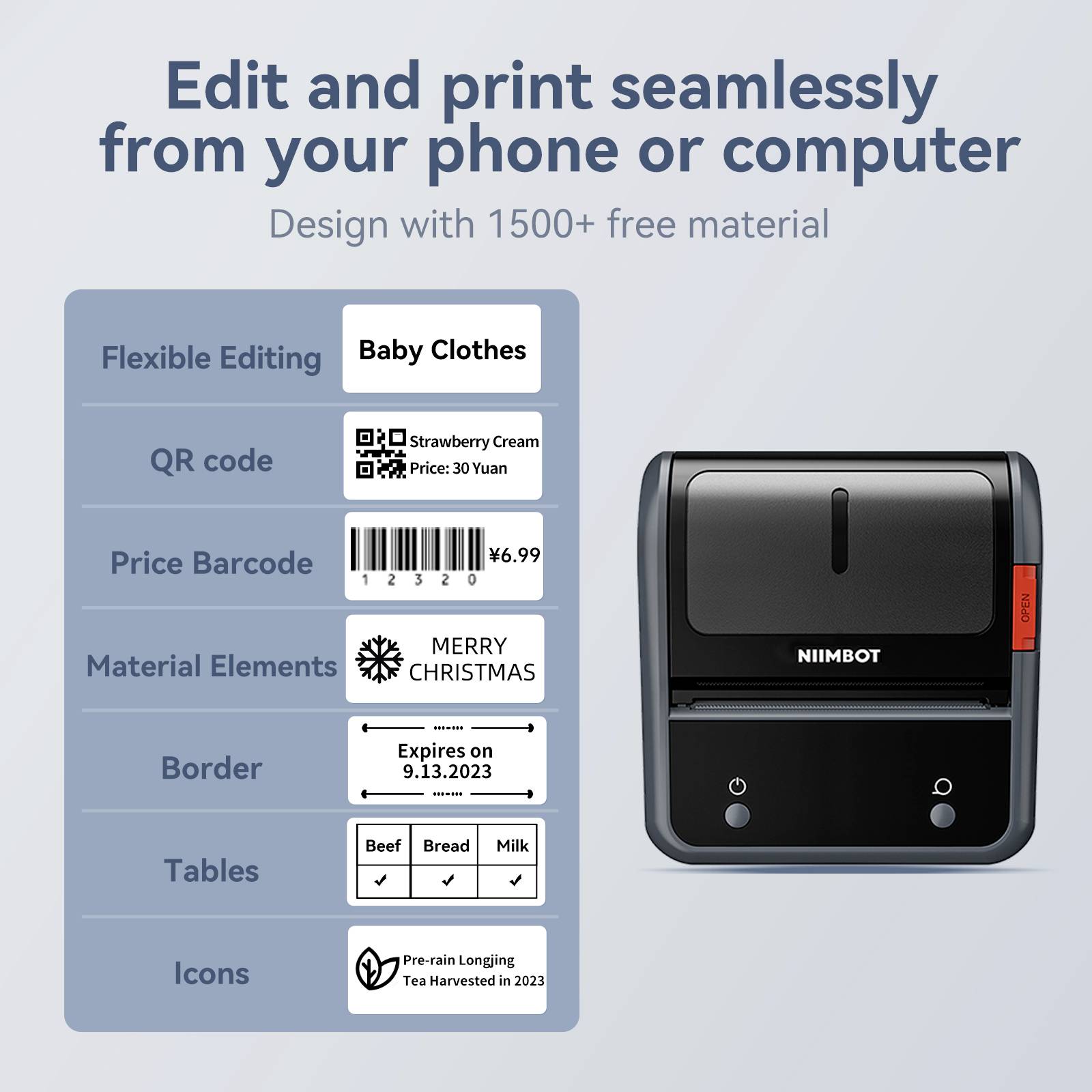 NIIMBOT B3S_P Portable thermal label printer Etikettendrucker Thermodirekt 203 x 203 dpi Etikettenbreite (max.): 75mm Bluetooth®