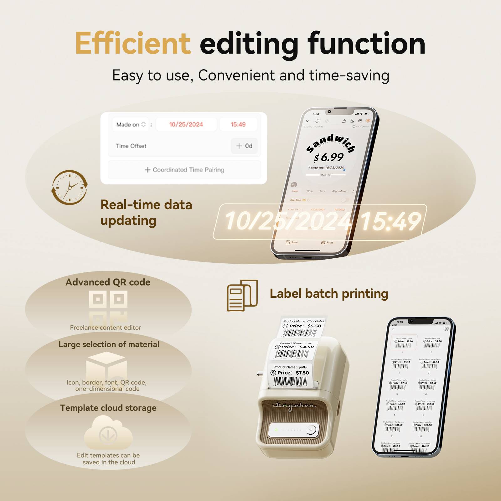 Produktpräsentation: Effiziente Bearbeitungsfunktion mit Echtzeitdaten und Etikettendruck. Benutzerfreundlich und zeitsparend.