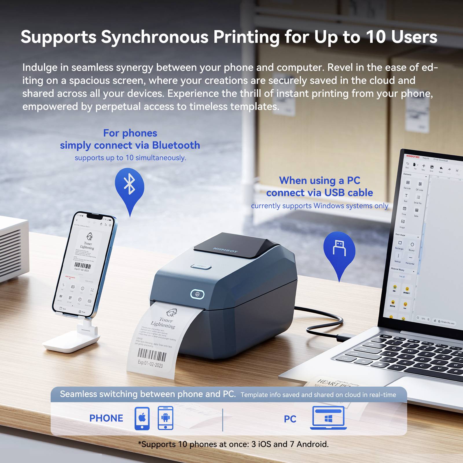 NIIMBOT K3 Etikettendrucker Thermodirekt 203 x 203 dpi Etikettenbreite (max.): 82mm Bluetooth®, USB