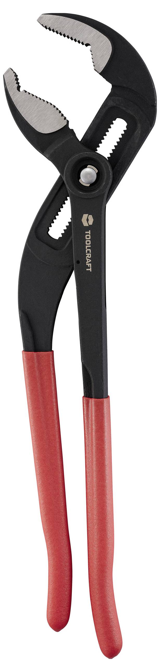 Verstellbare Zange mit roten Griffen und schwarzer Metallbacke, zum Greifen und Drehen von Objekten entwickelt.