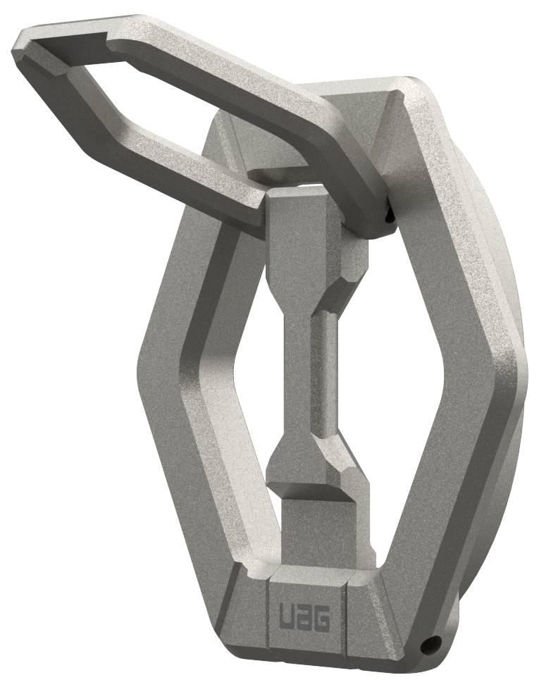 Metallischer Karabinerhaken in sechseckiger Form mit UAG-Logo, geeignet zum Befestigen oder Tragen von Gegenständen.