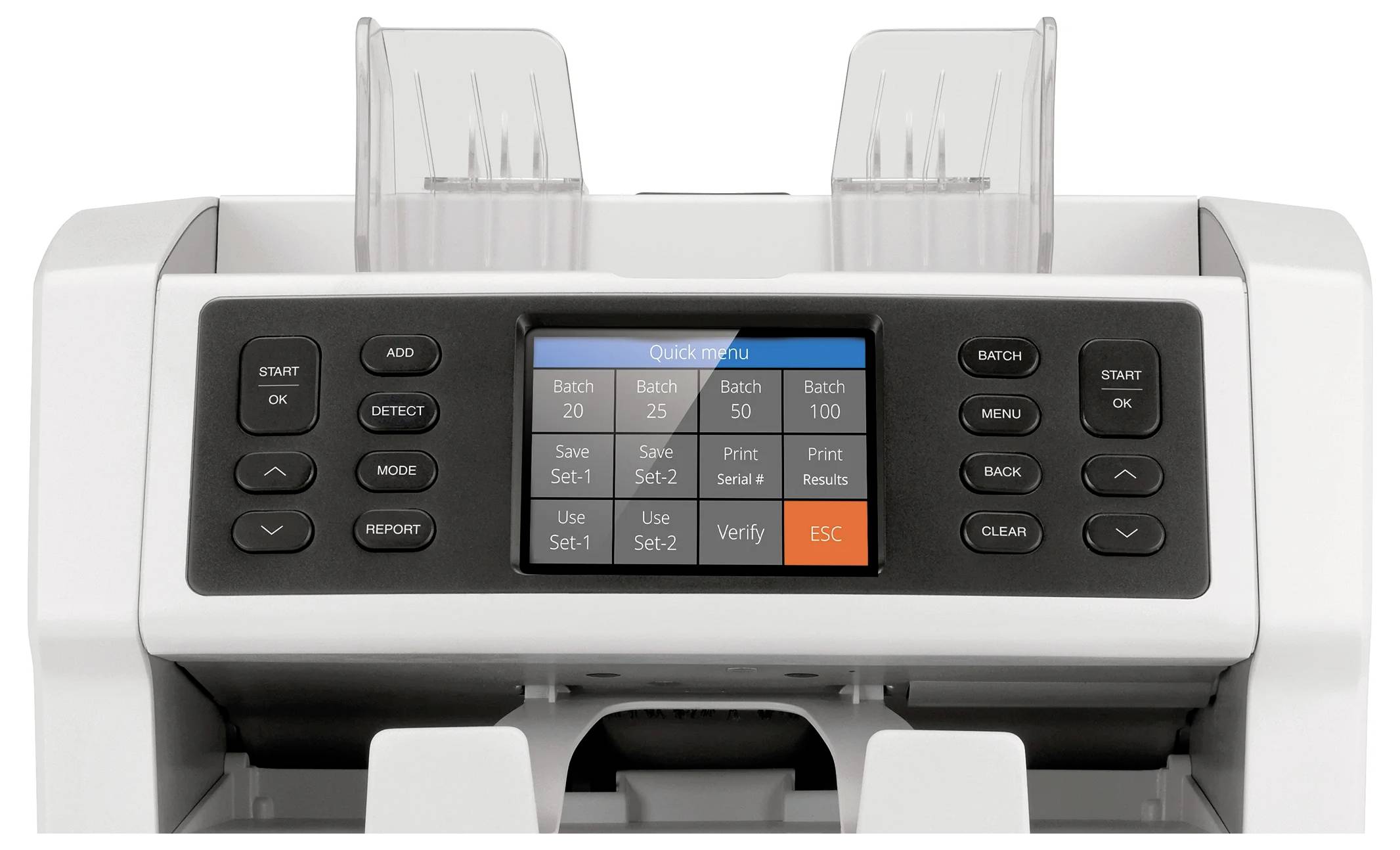 Ein elektronisches Zählgerät mit einer digitalen Anzeige und mehreren Tasten zur Bedienung, vermutlich für das Zählen von Geldscheinen.