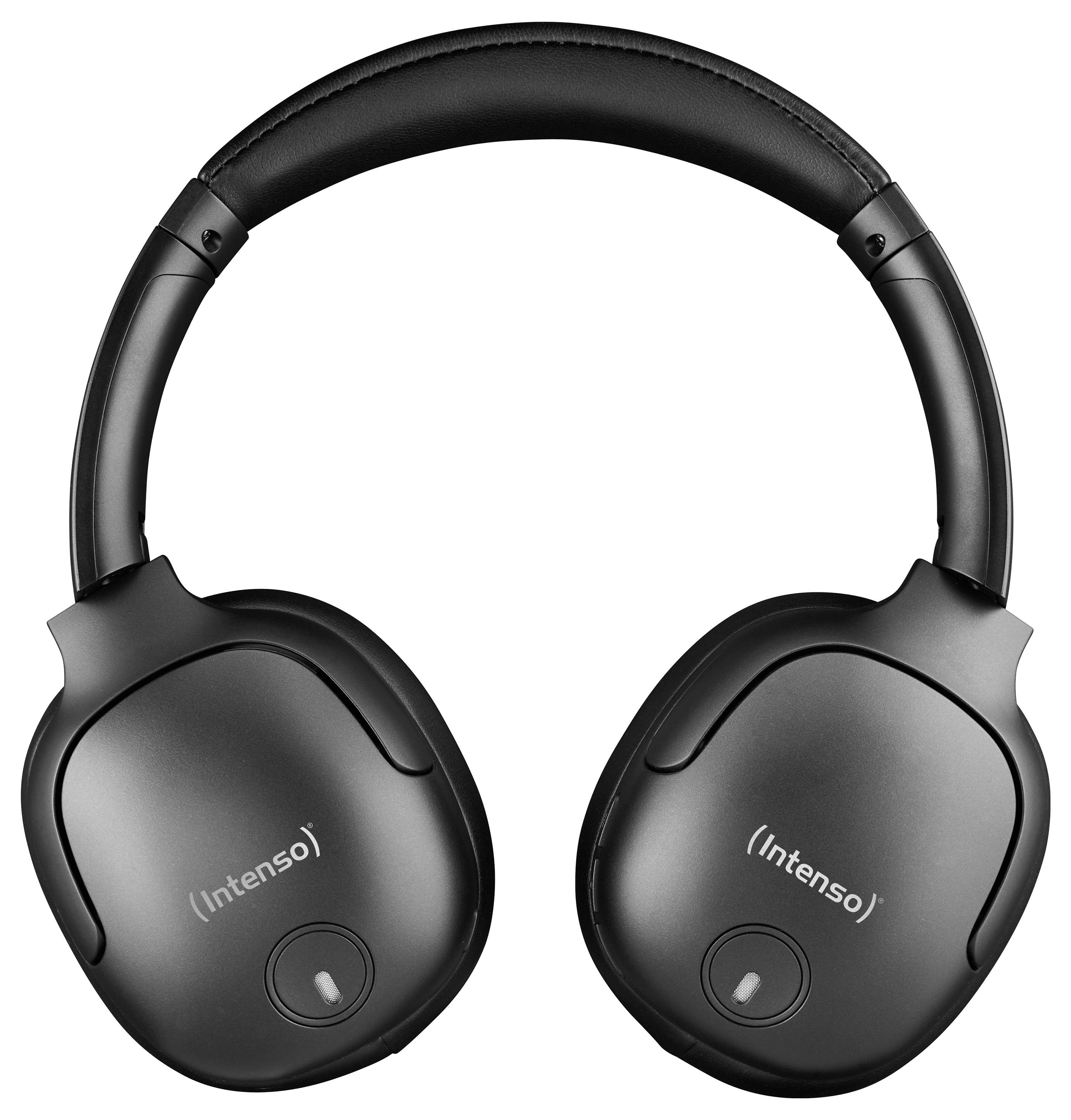 Schwarze Over-Ear-Kopfhörer der Marke Intenso, mit gepolstertem Kopfband. Ideal für Musik- und Medienwiedergabe.