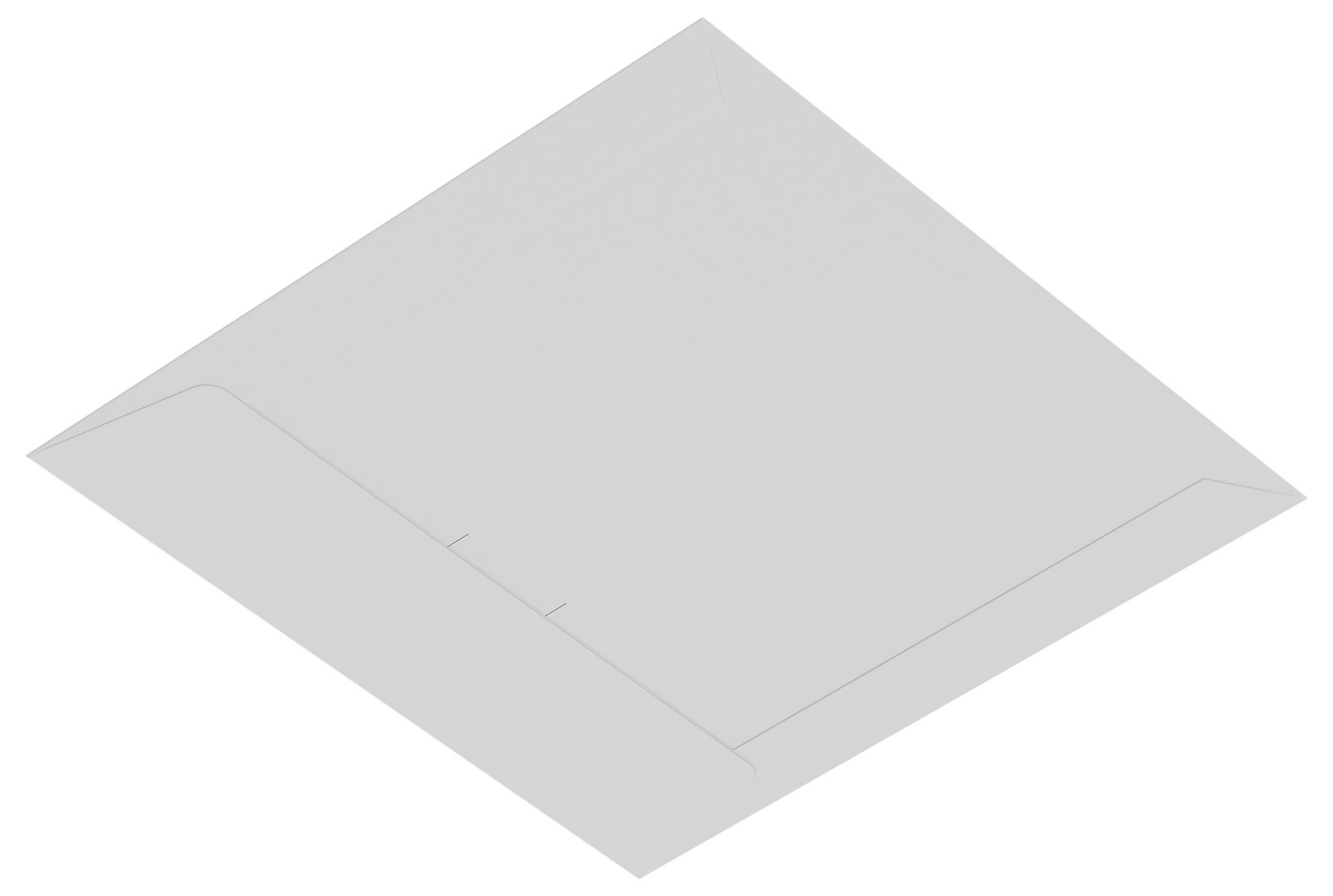 Ein grauer, geschlossener Briefumschlag wird von oben gezeigt, wobei der Verschluss diagonal über dem Bild sichtbar ist.