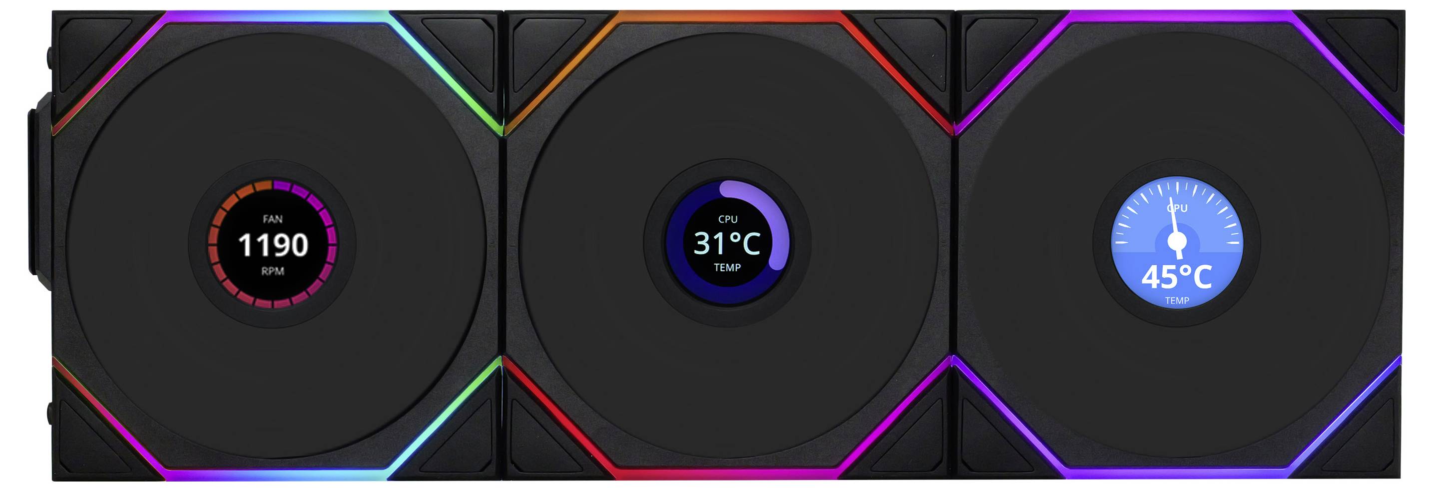 Lian Li UNI FAN TL Wireless LCD Lüfter, ARGB, PWM, 3er-Pack inkl. Controller PC-Gehäuse-Lüfter Schwarz (B x H x T) 120 x 28