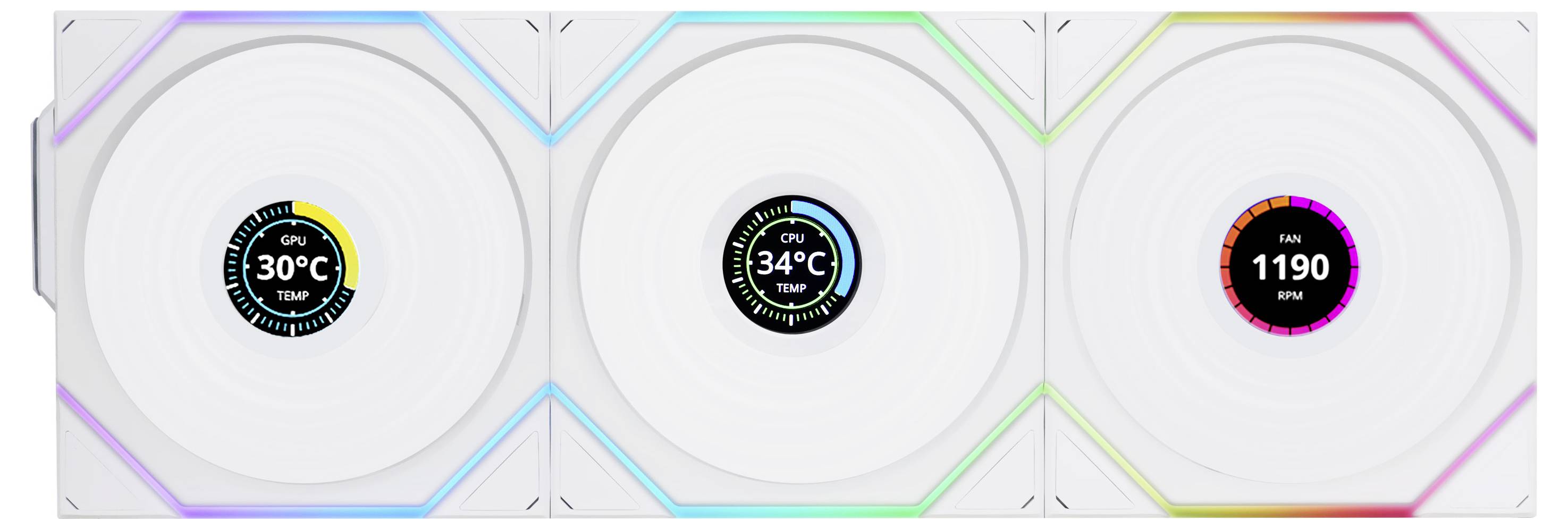 Lian Li UNI FAN TL Wireless LCD Lüfter, ARGB, PWM, 3er-Pack inkl. Controller PC-Gehäuse-Lüfter Weiß (B x H x T) 120 x 28 x 124mm
