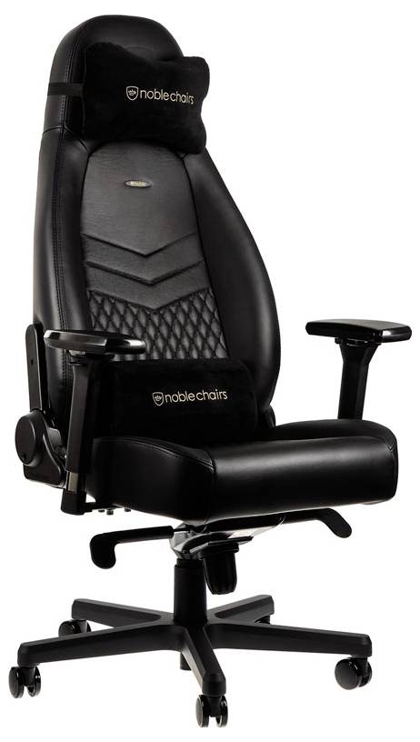 Noblechairs ICON Echtleder Gaming Stuhl - schwarz/schwarz Gaming-Stuhl Schwarz