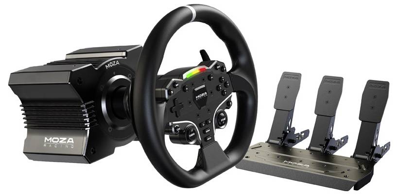 MOZA MOZA R5 Racing Set (R5 DD Wheelbase, ES Wheel, SR-P Lite Pedale, Tischhalterung) Lenkrad Schwarz