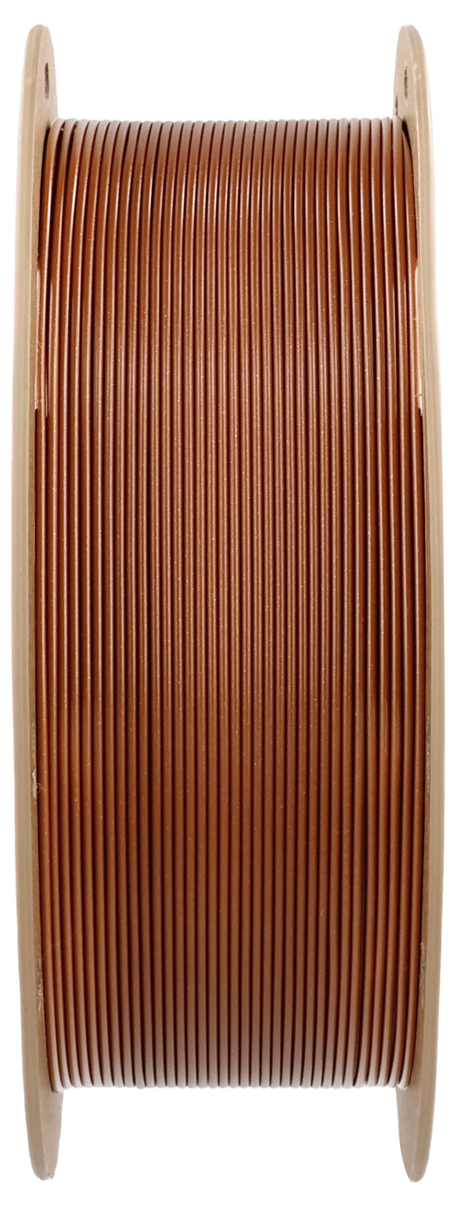 Braunes Filament auf einer Spule, verwendet für 3D-Druck; präsentiert aufrecht für eine klare Ansicht der Wicklungen.