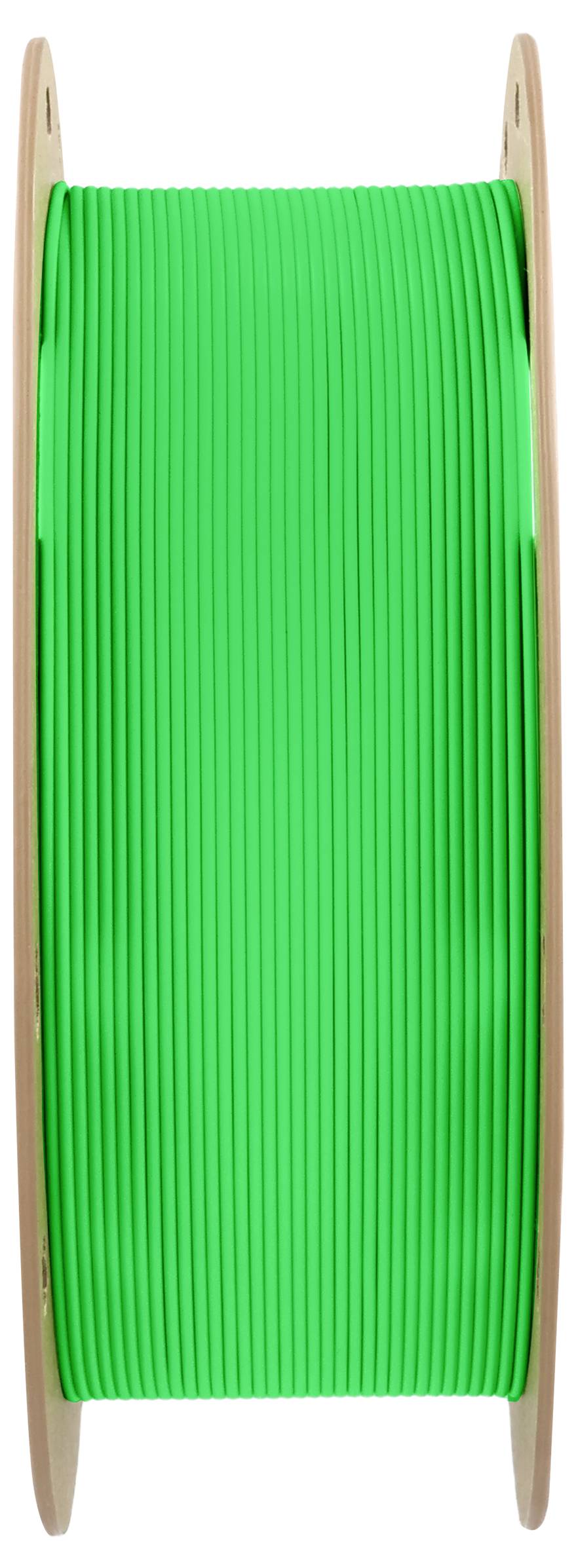 Grüne Filamentrolle für 3D-Drucker, vertikal ausgerichtet.