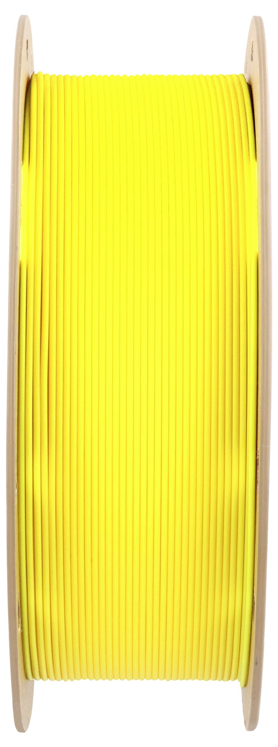 Eine Spule mit gelbem Filament, typischerweise für 3D-Drucker verwendet.