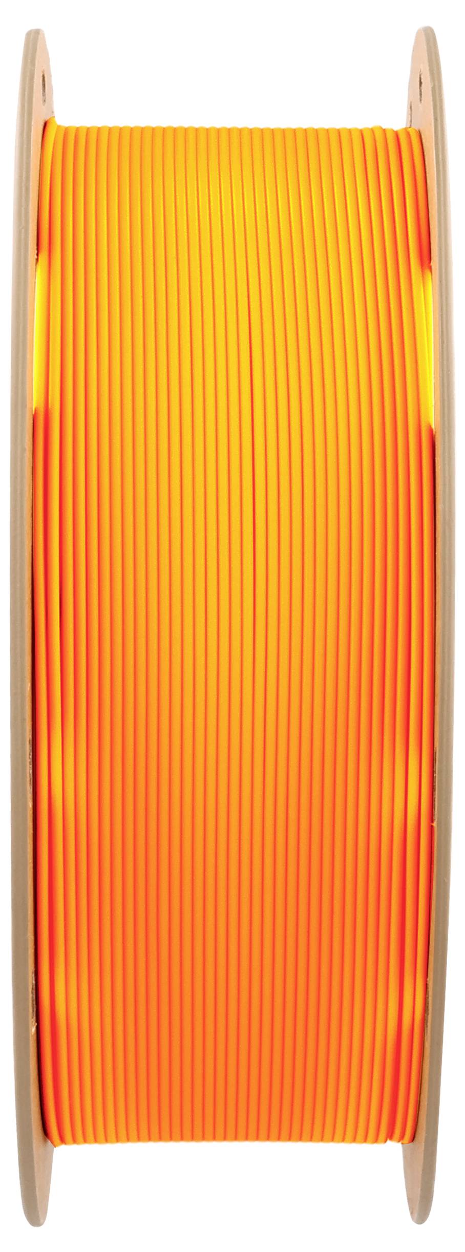 Orange Plastikspule mit Filament für 3D-Drucker.