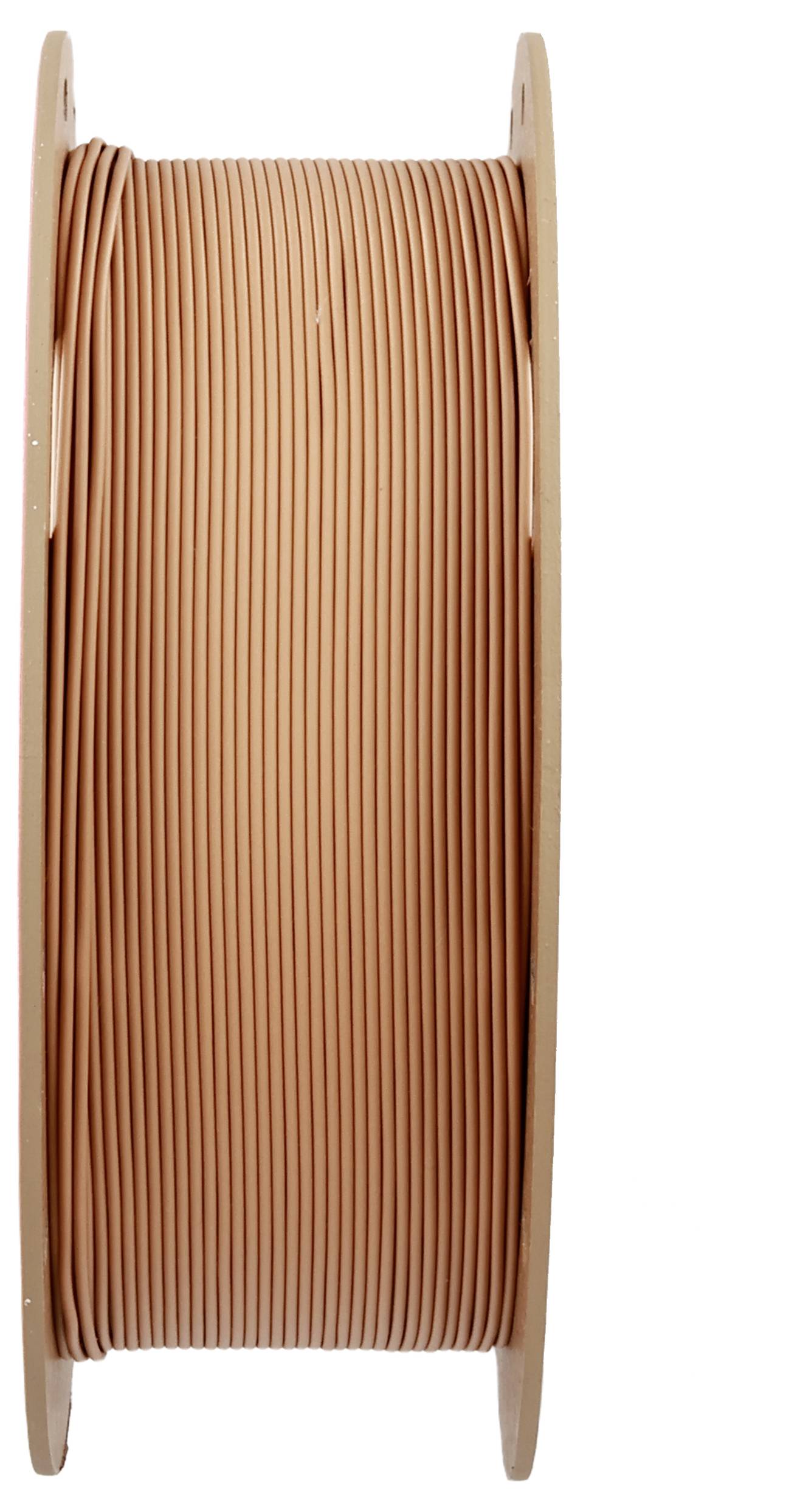 Eine große Rolle mit braunem Kabel, das eng aufgewickelt ist.