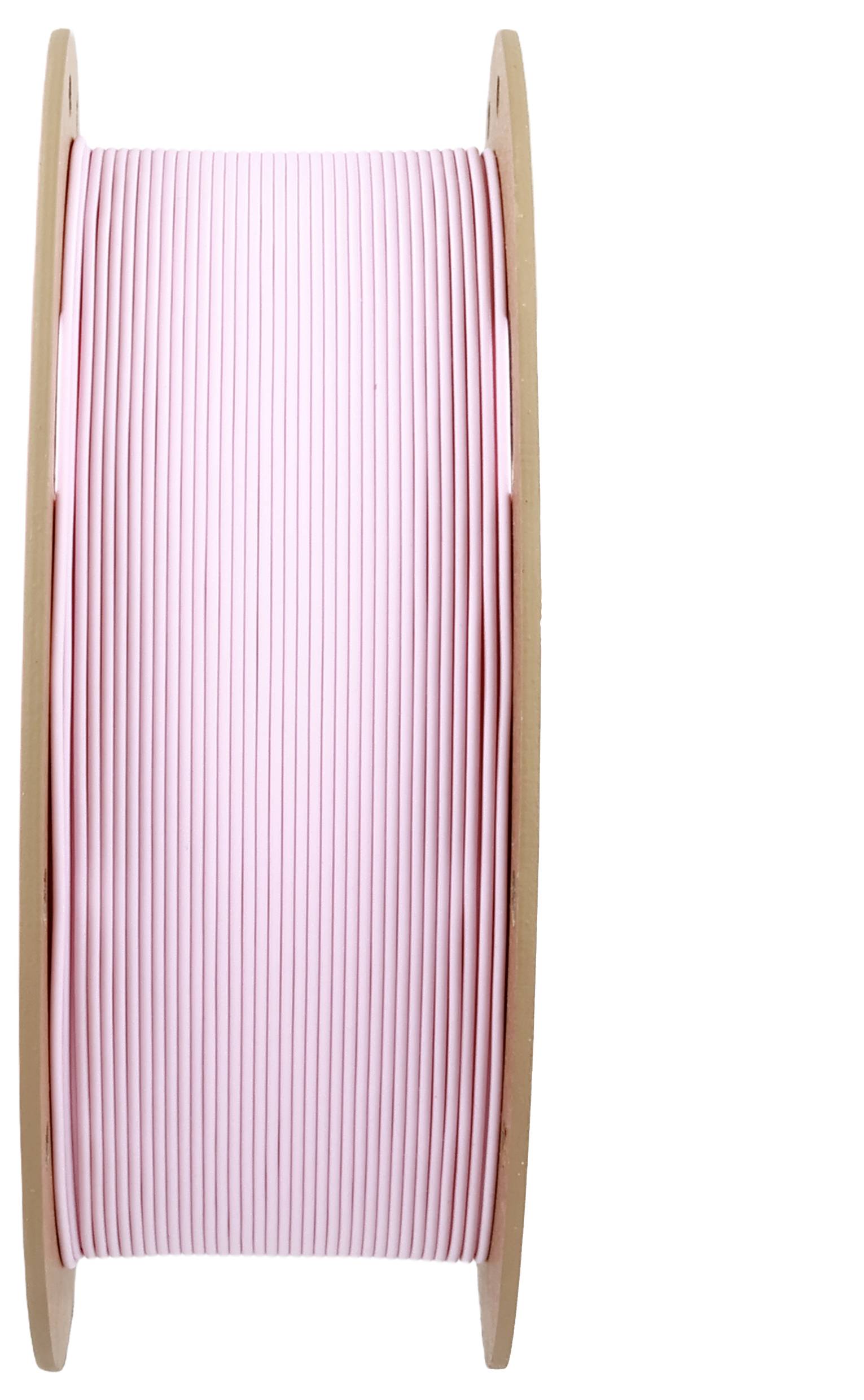 Spule mit rosa Kunststoffschnur, aufrecht stehend. Verwendet für 3D-Druck oder ähnliche Anwendungen.